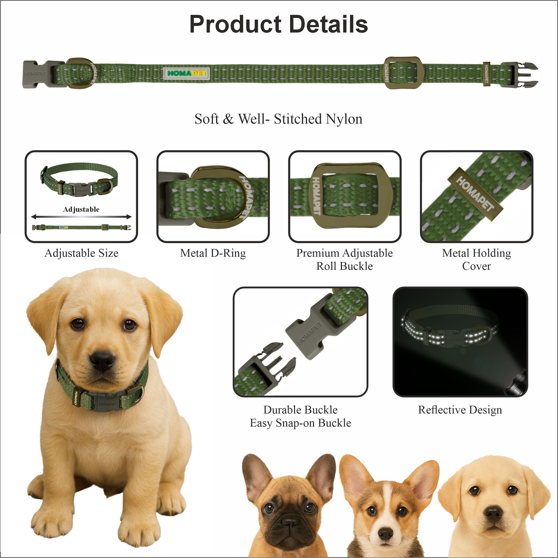 Olive Green Nylon Dog Collar XS