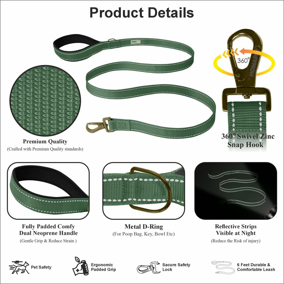 Olive Green Nylon Dog Leash