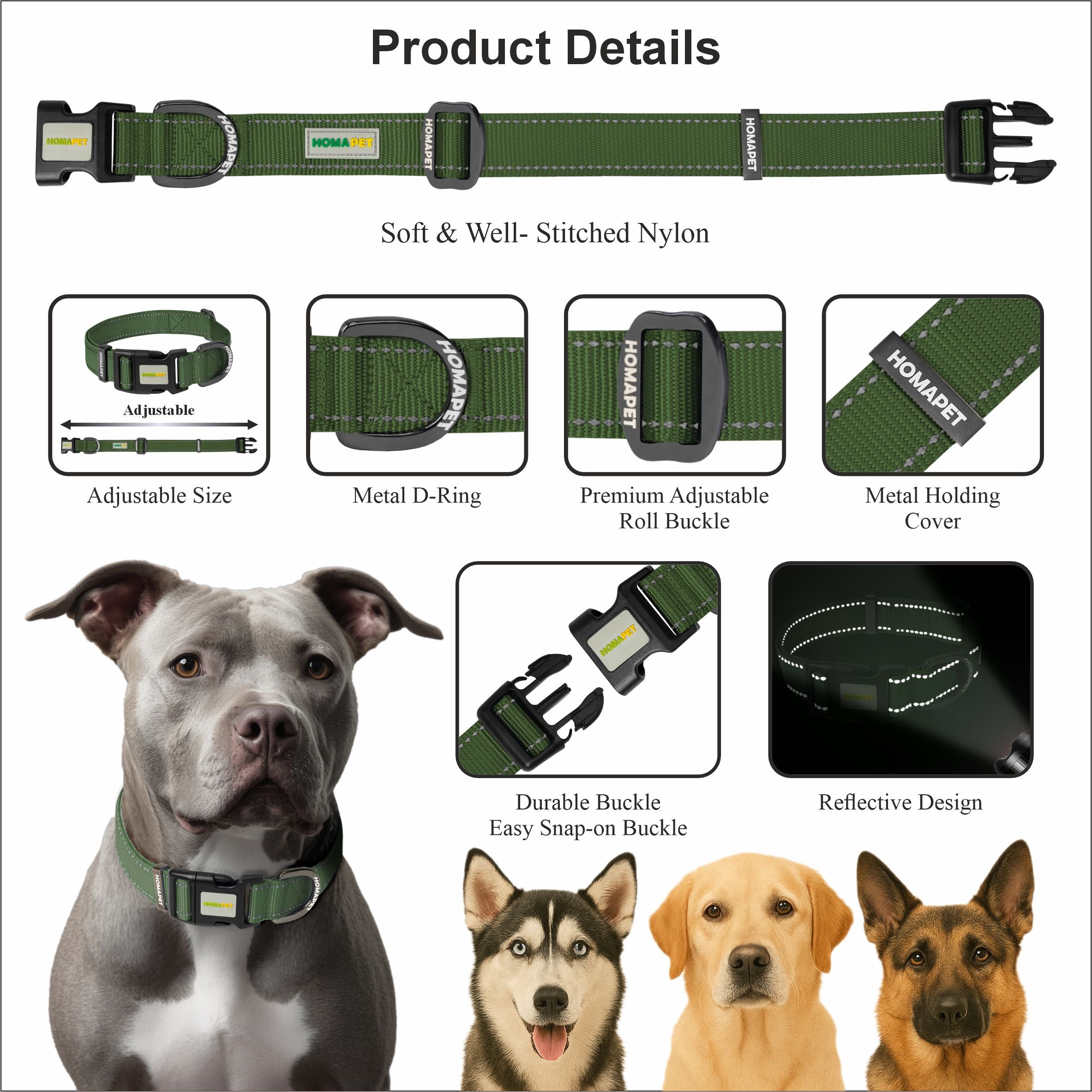 Olive Green Nylon Dog Collar