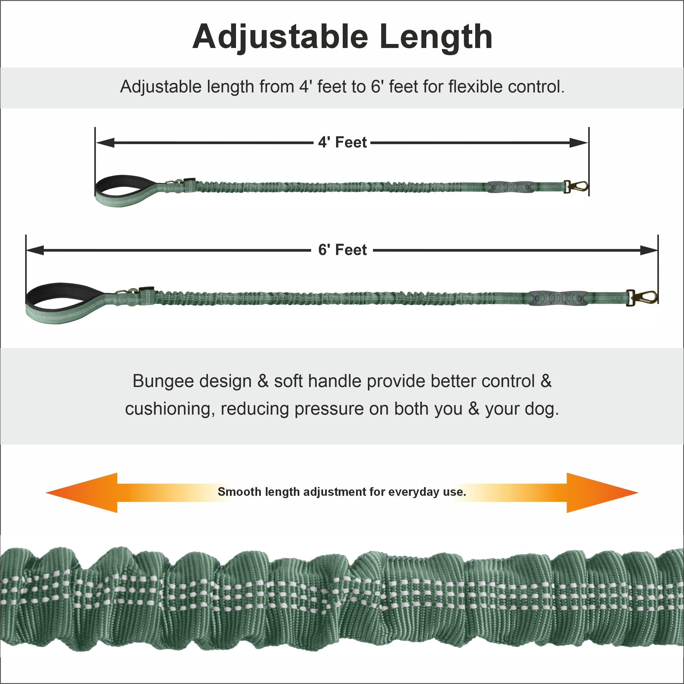 Olive Green Nylon Full Bungee Dog Leash