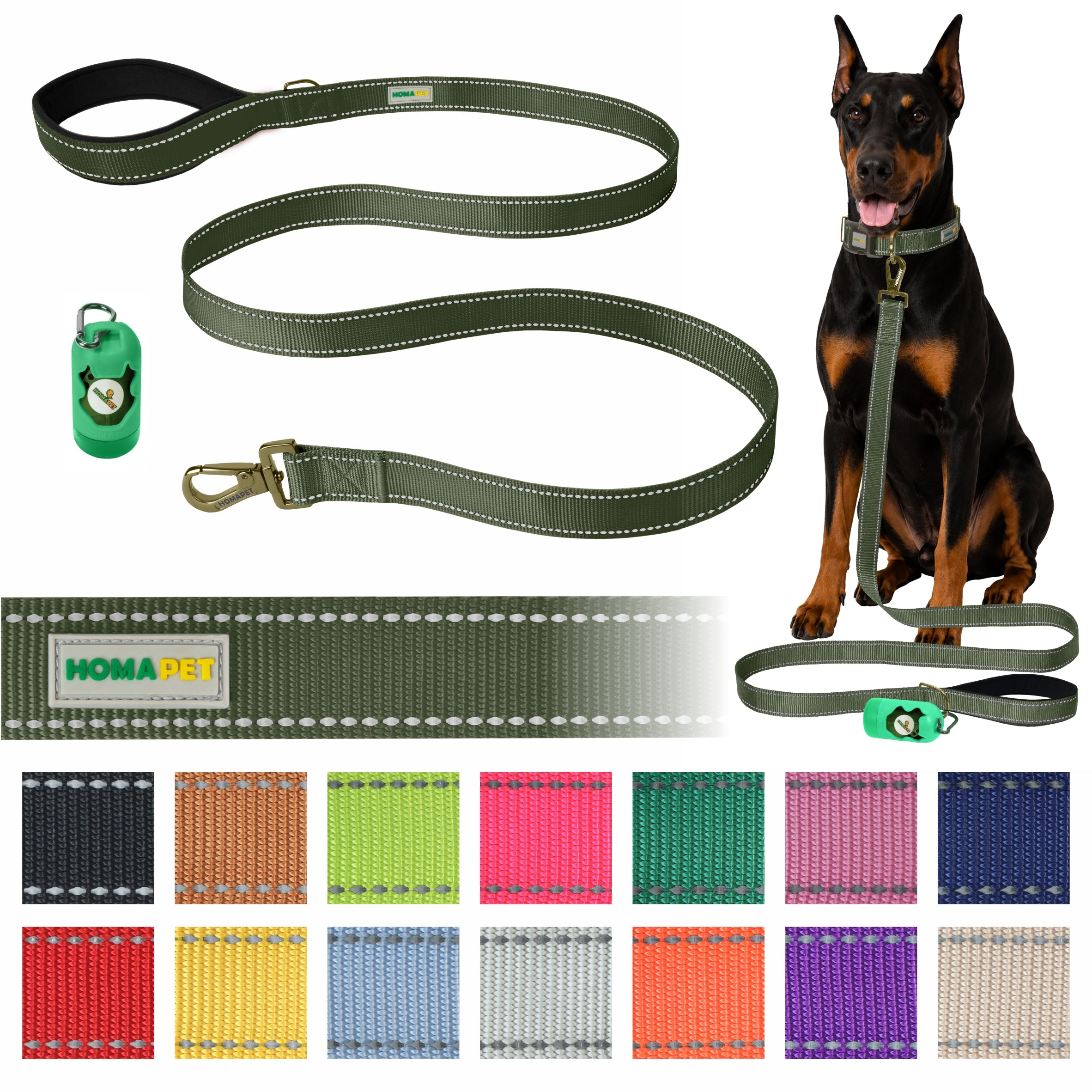 Olive Green Nylon Dog Leash