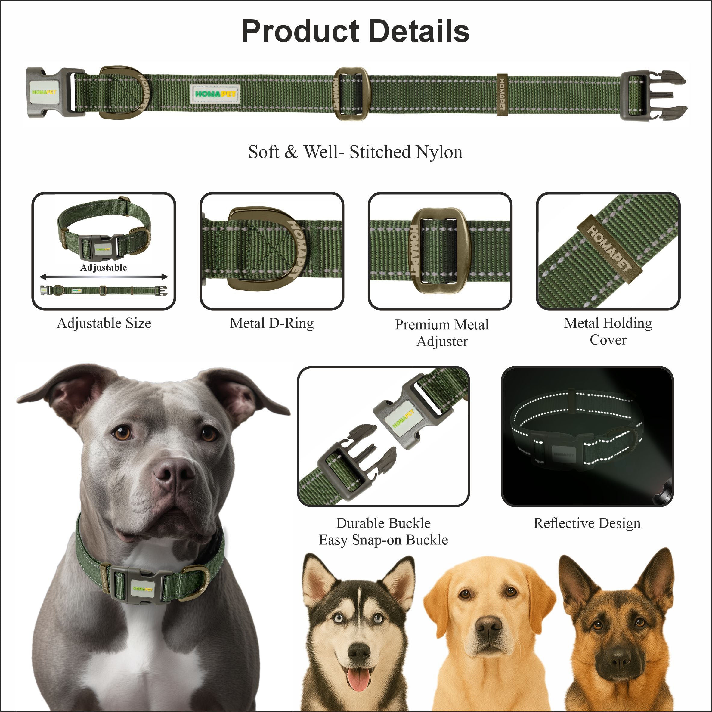 Olive Green Nylon Dog Collar