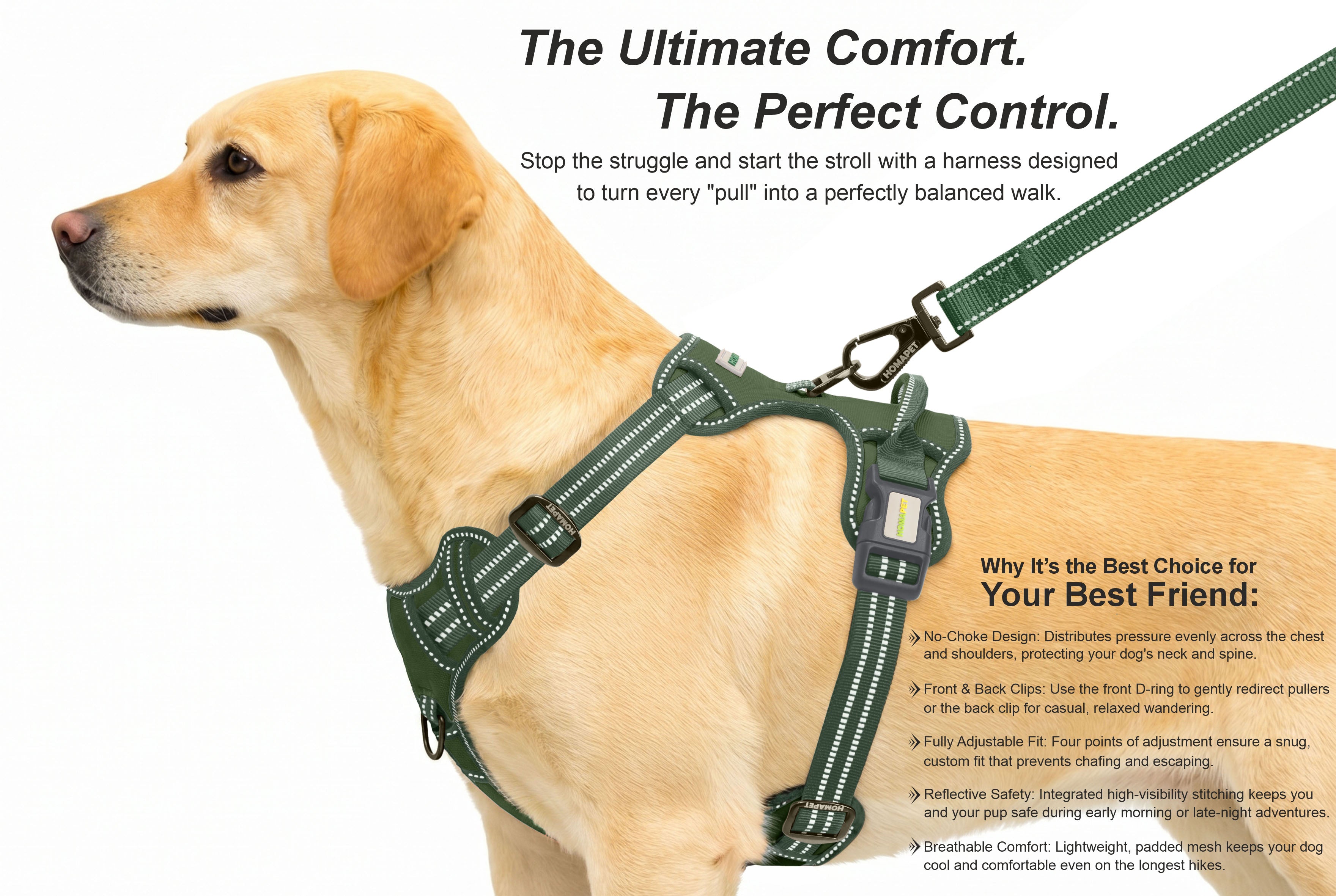 Olive Green No Pull Dog Harness