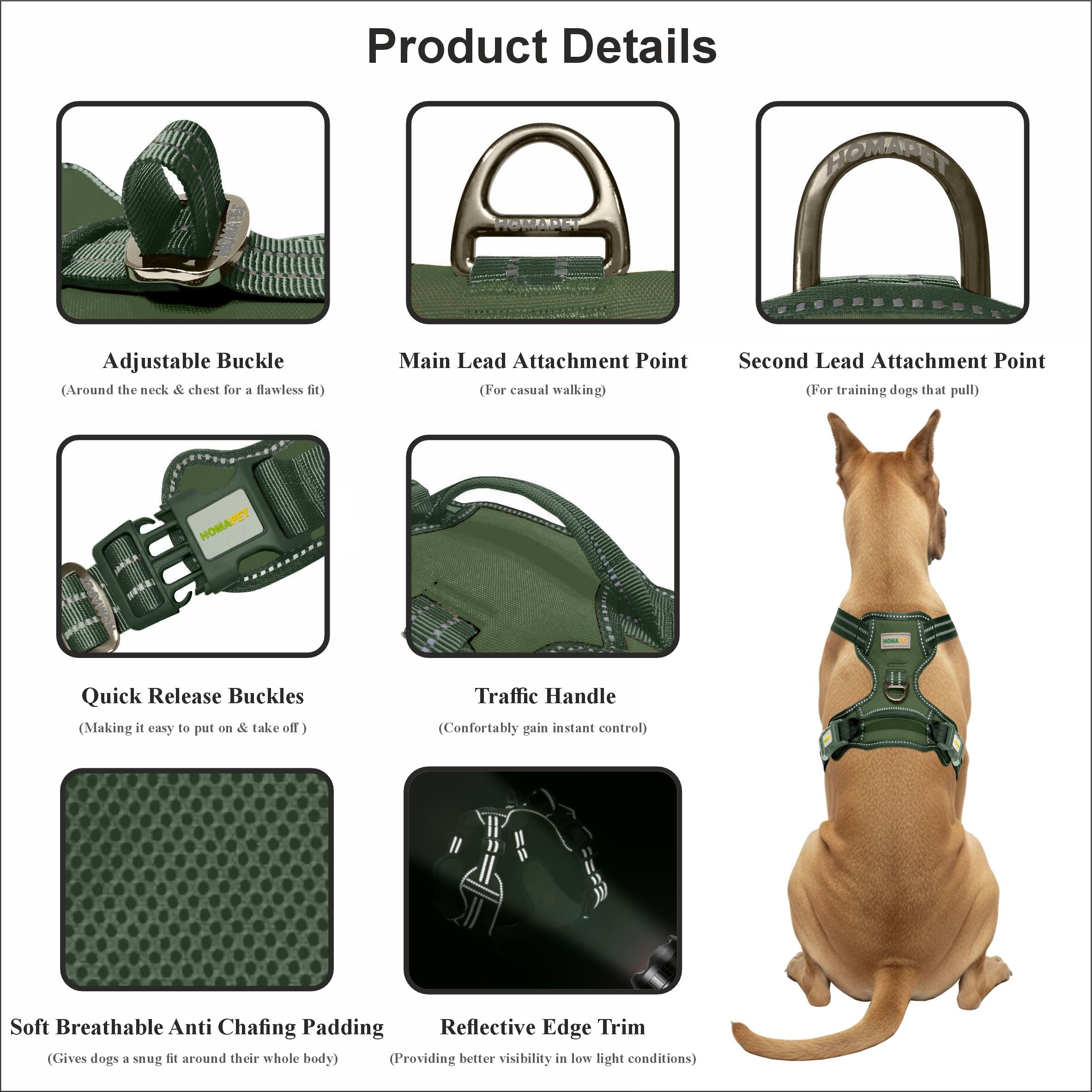 Olive Green No Pull Dog Harness