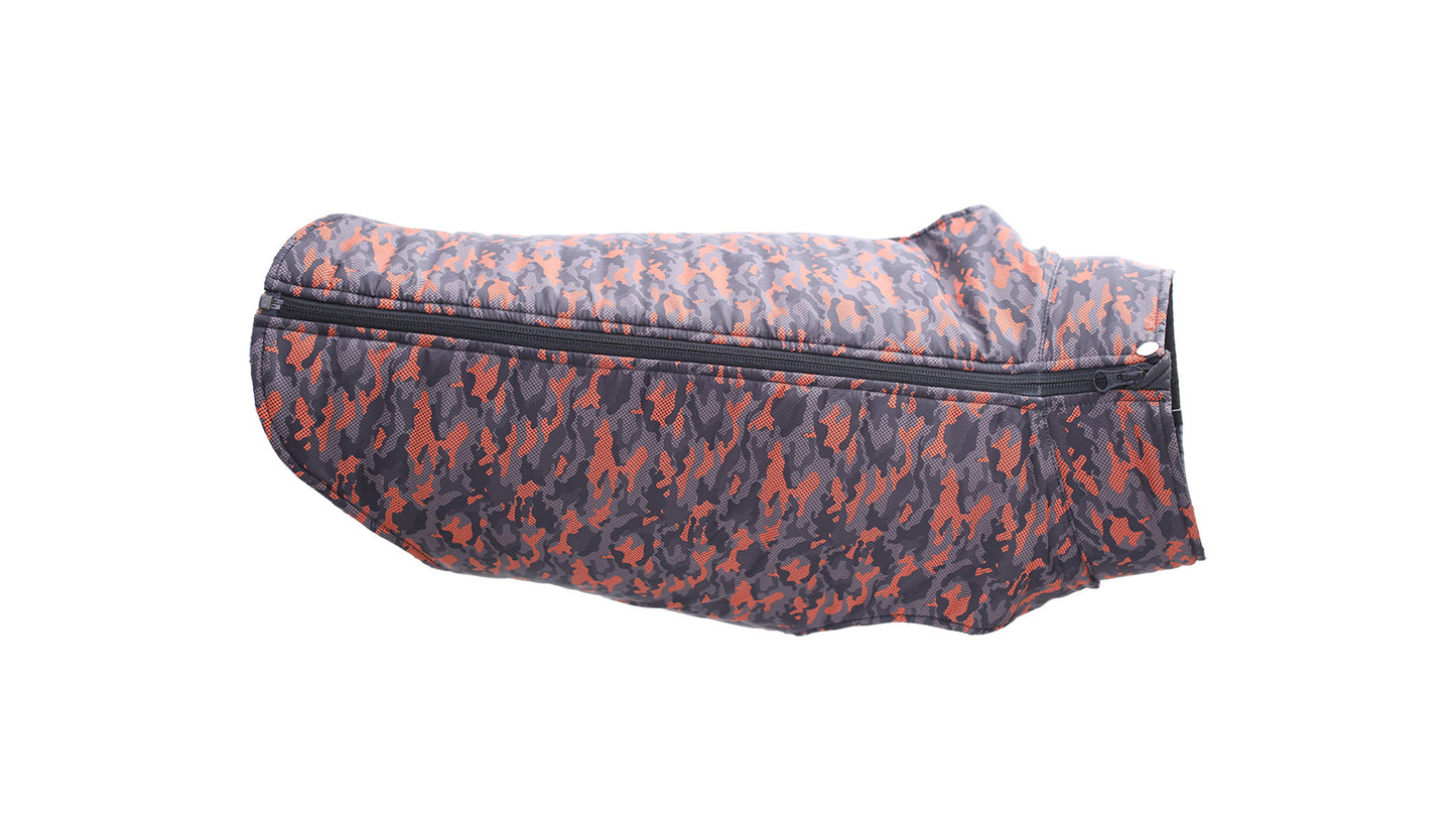 Orange Black Camo Dog Quilted Jacket - Printed