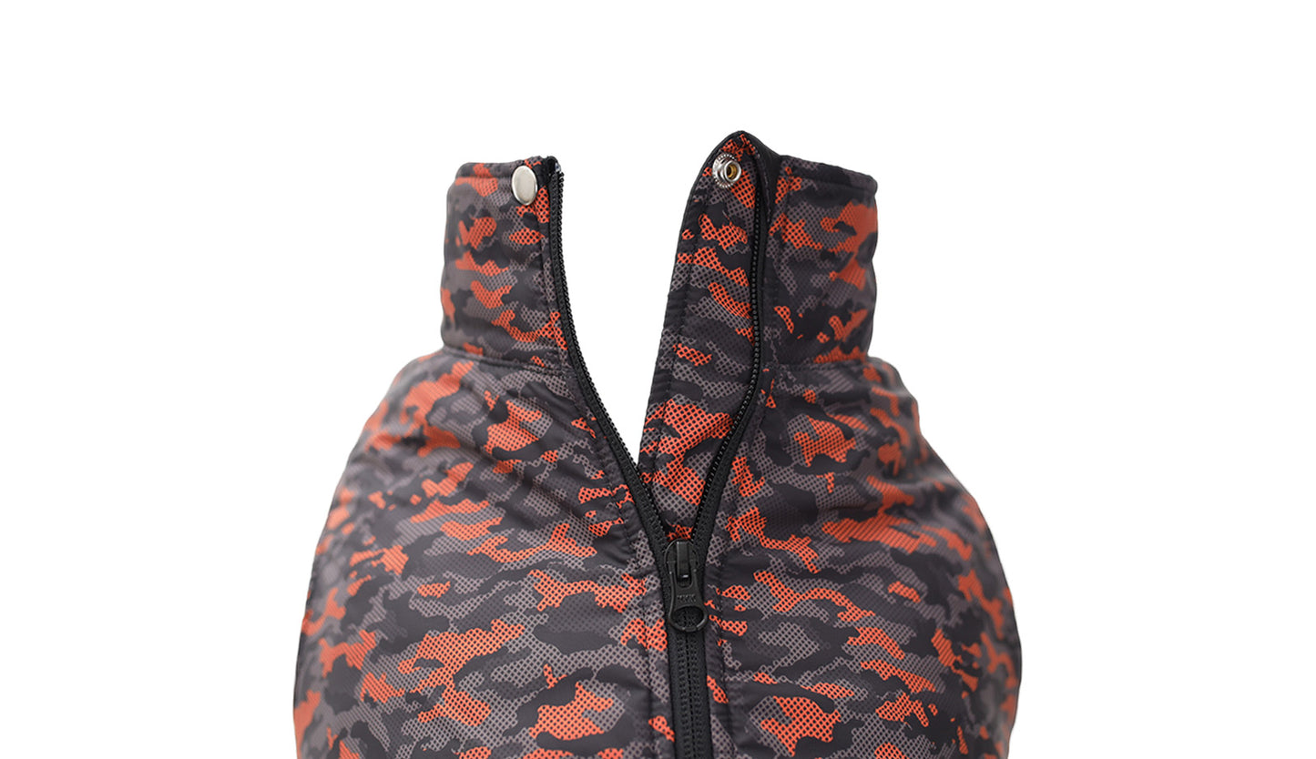 Orange Black Camo Dog Quilted Jacket - Printed