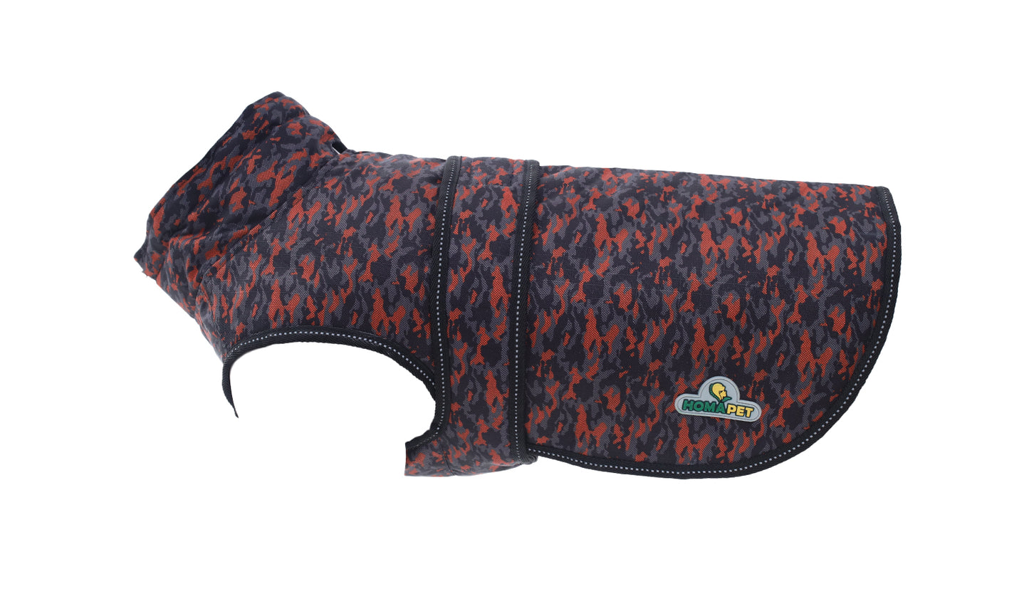 Orange Black Camo Himalaya Dog Coat with 200 GSM Padding - Printed