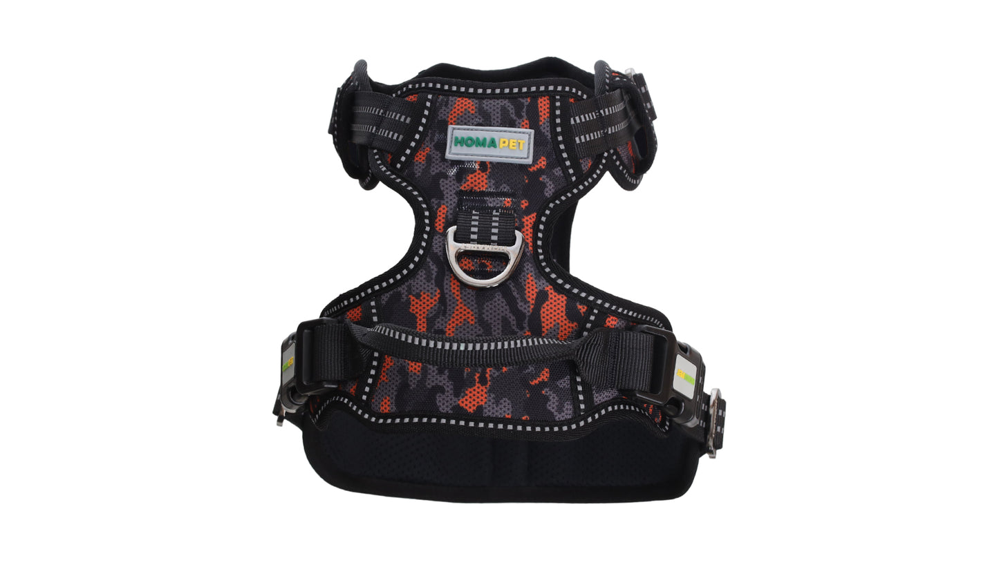 Orange Black Camo No Pull Dog Harness Printed