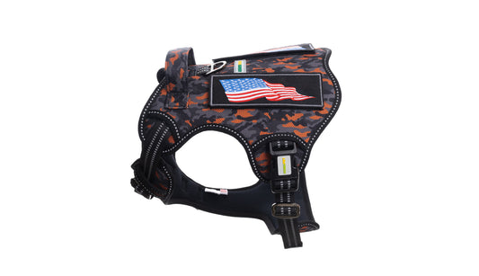 Orange Black Camo Tactical Dog Harness Printed