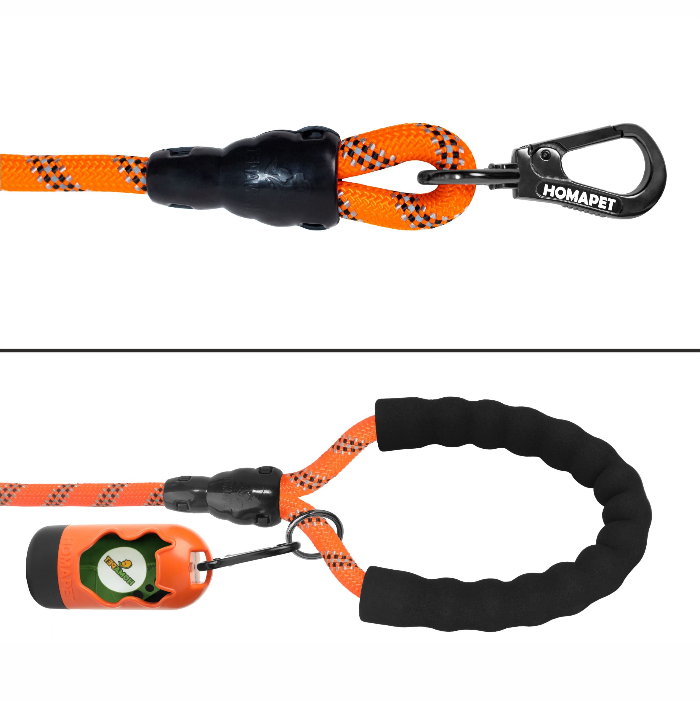 Orange Black - Grey Braided Polyester Reflective Dog Rope