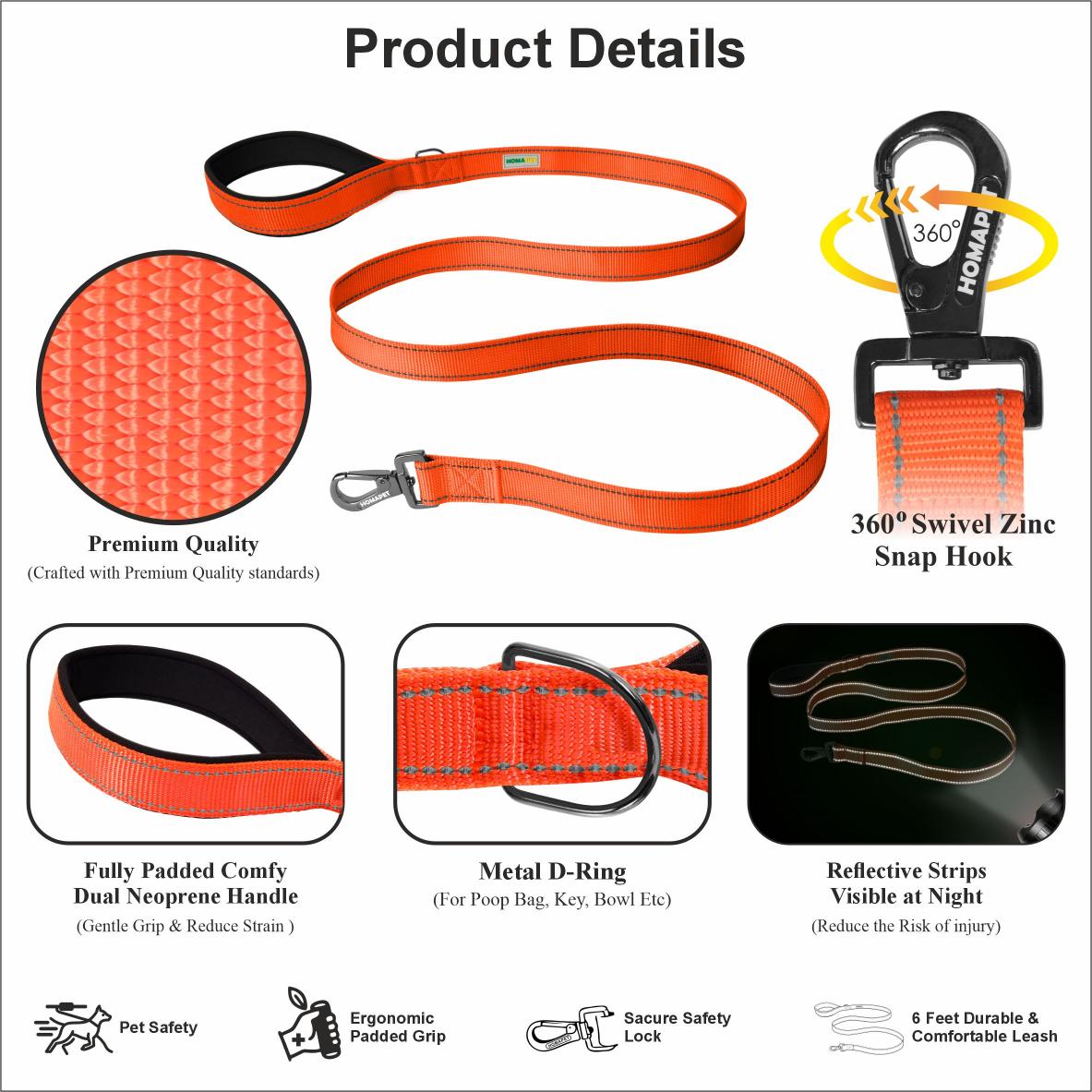 F Orange Nylon Dog Leash