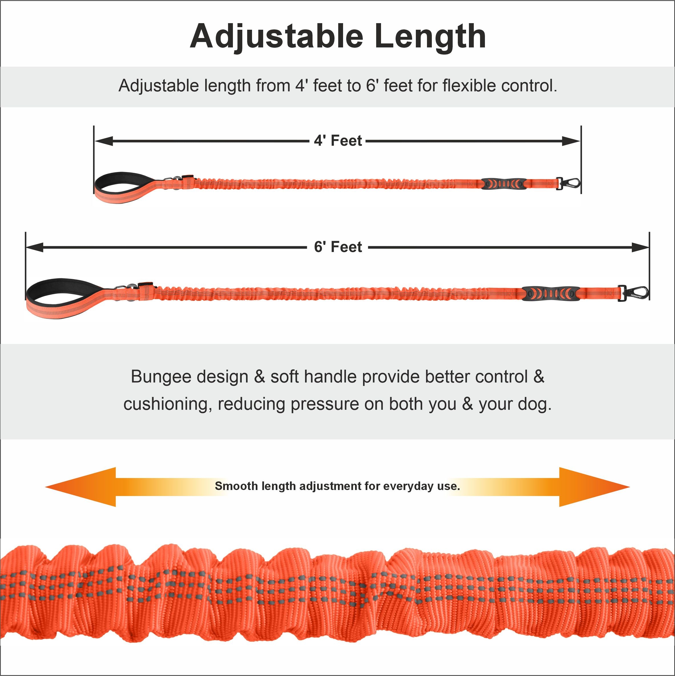 Orange Nylon Full Bungee Dog Leash