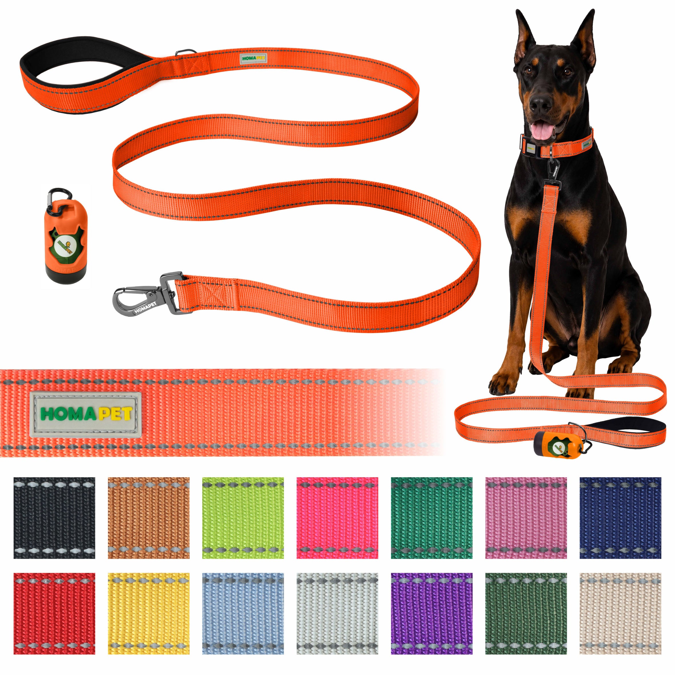 F Orange Nylon Dog Leash