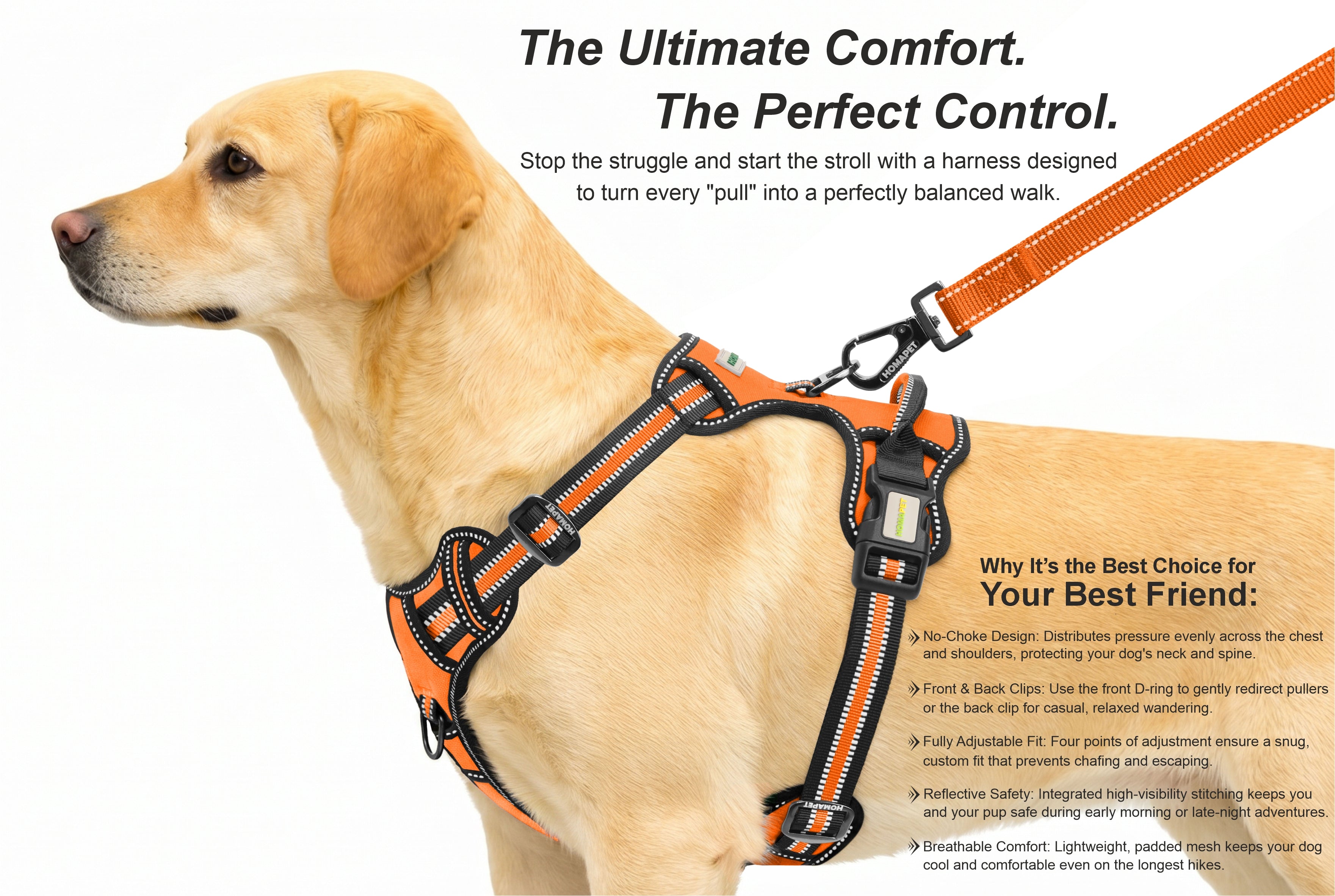 F Orange No Pull Dog Harness