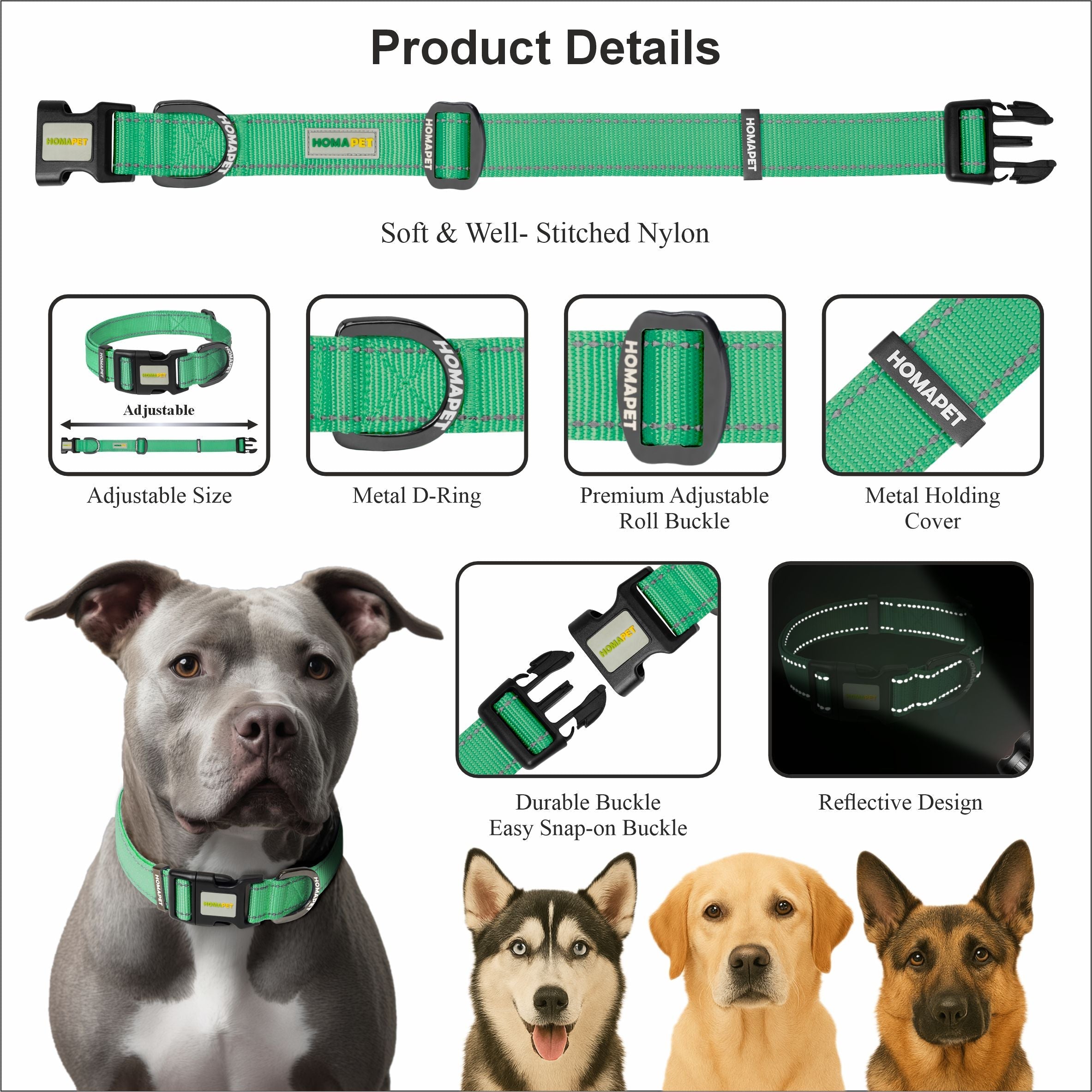 Poly Green Nylon Dog Collar