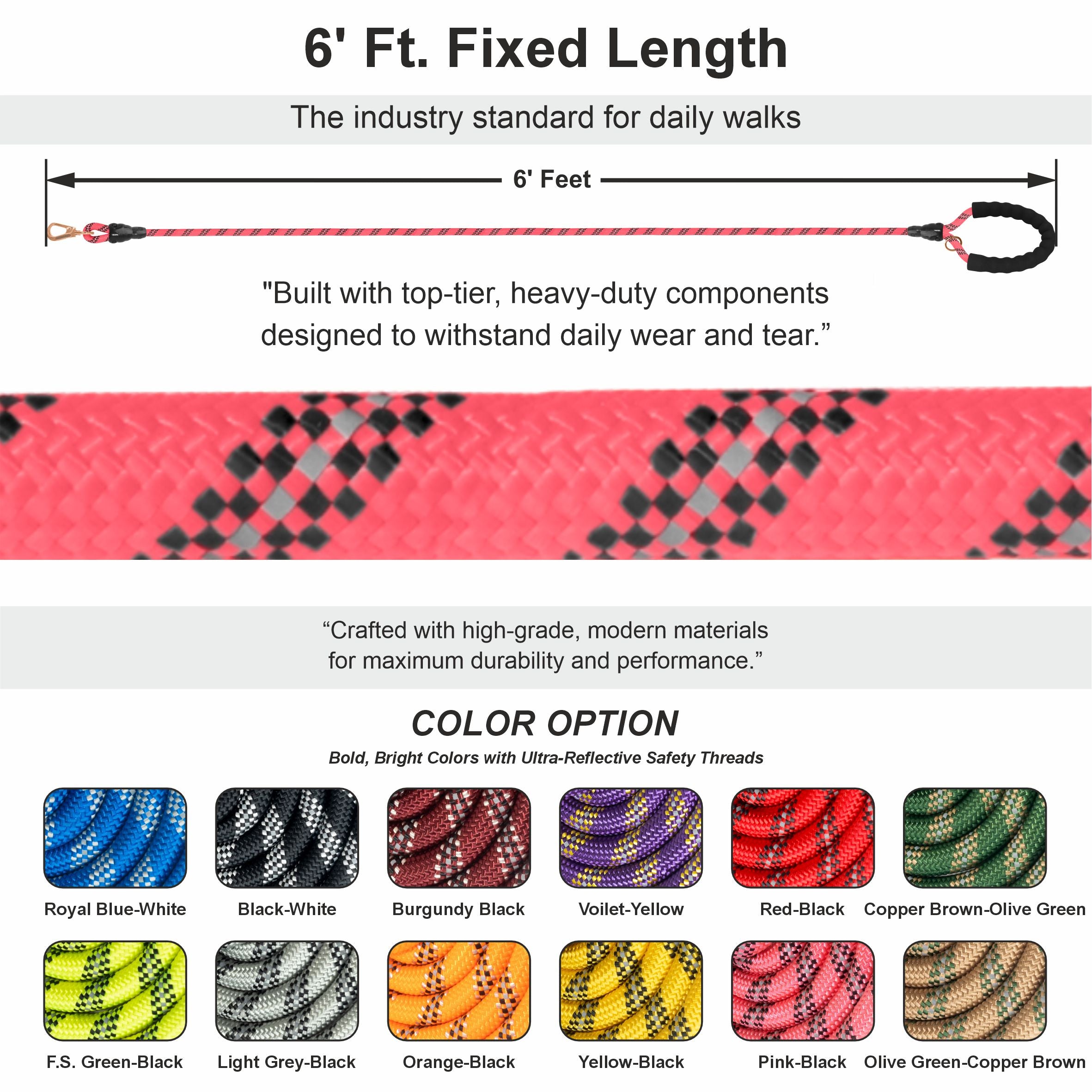 Pink - Black Braided Polyester Reflective Dog Rope