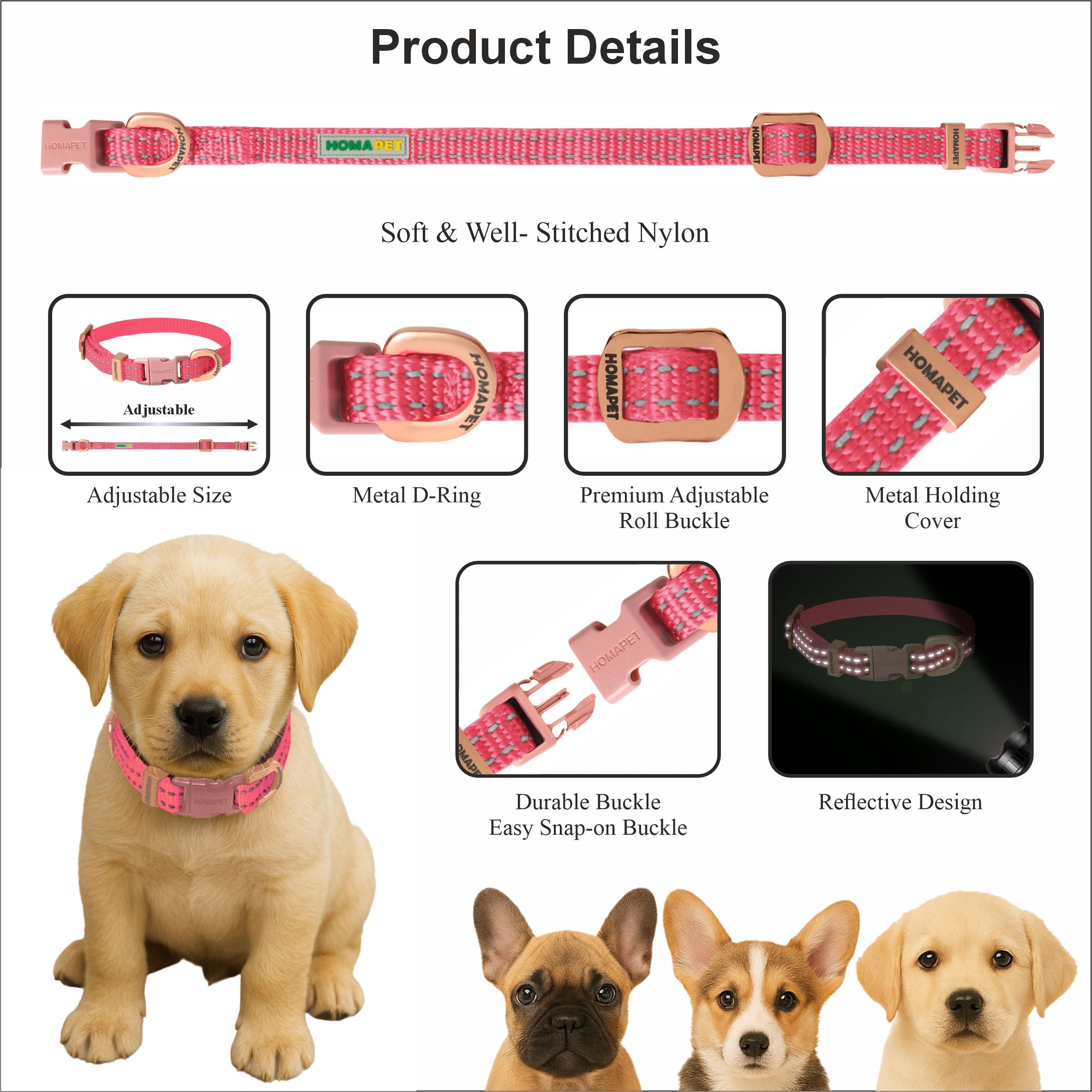 Pink Nylon Dog Collar XS