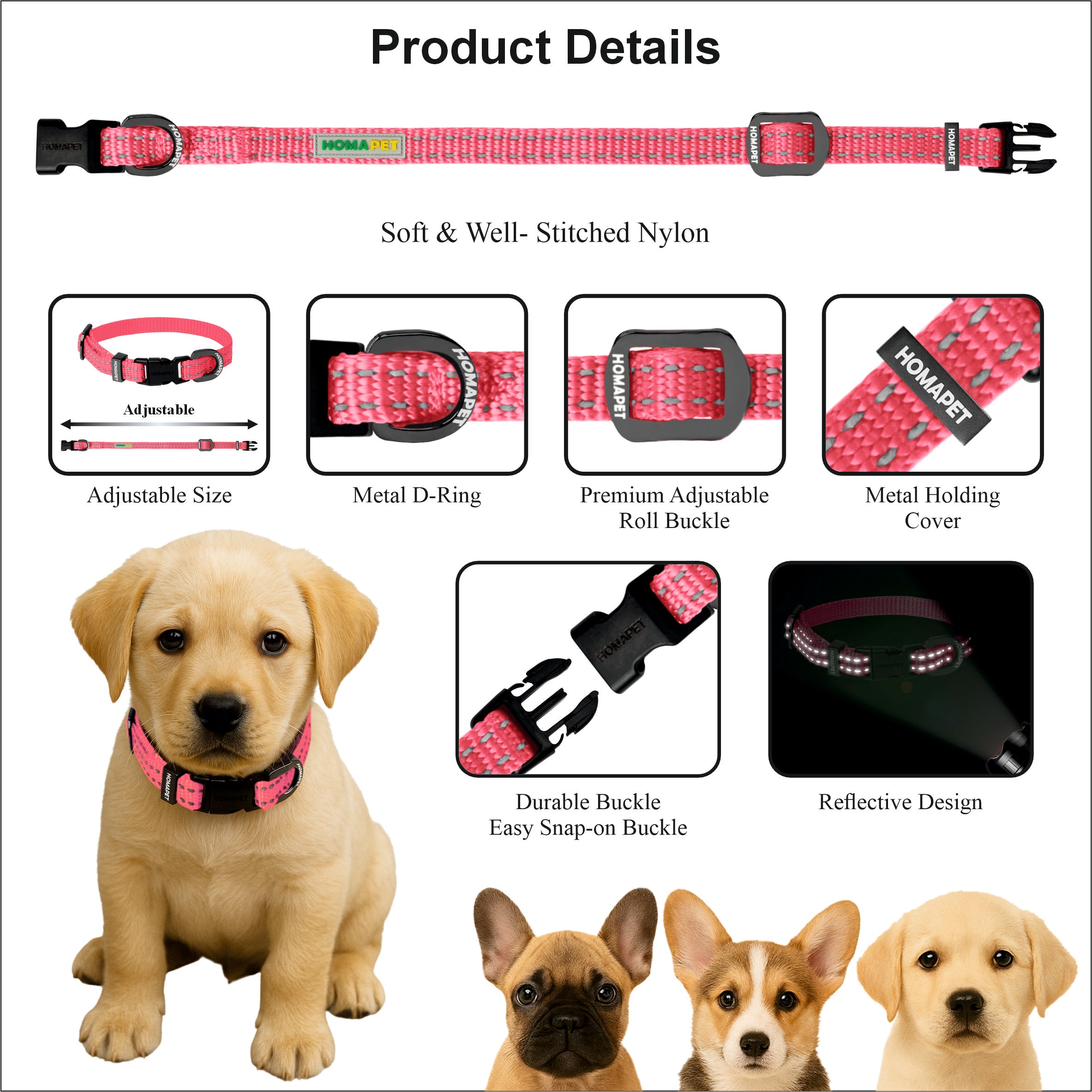 Pink Nylon Dog Collar XS