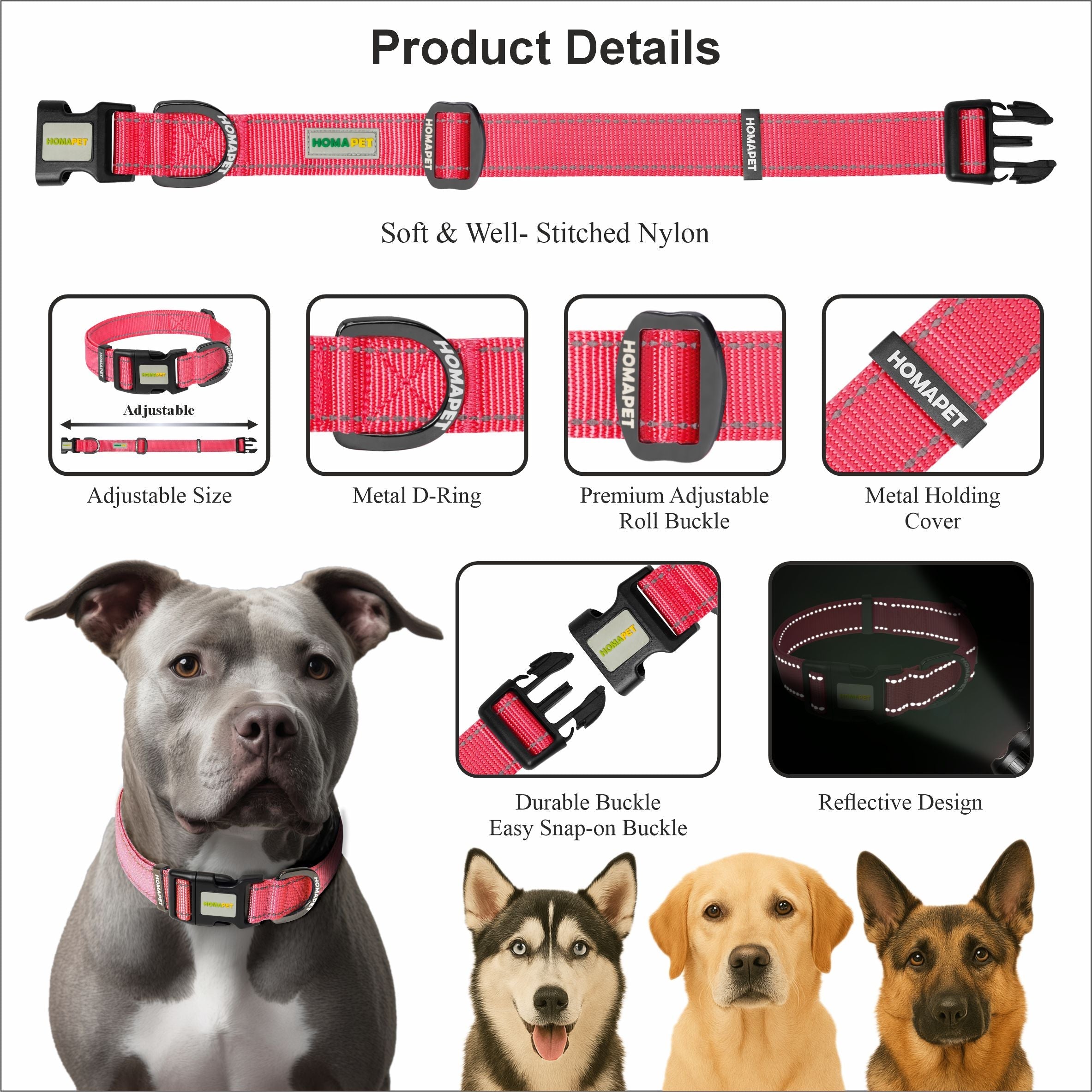 Pink Nylon Dog Collar
