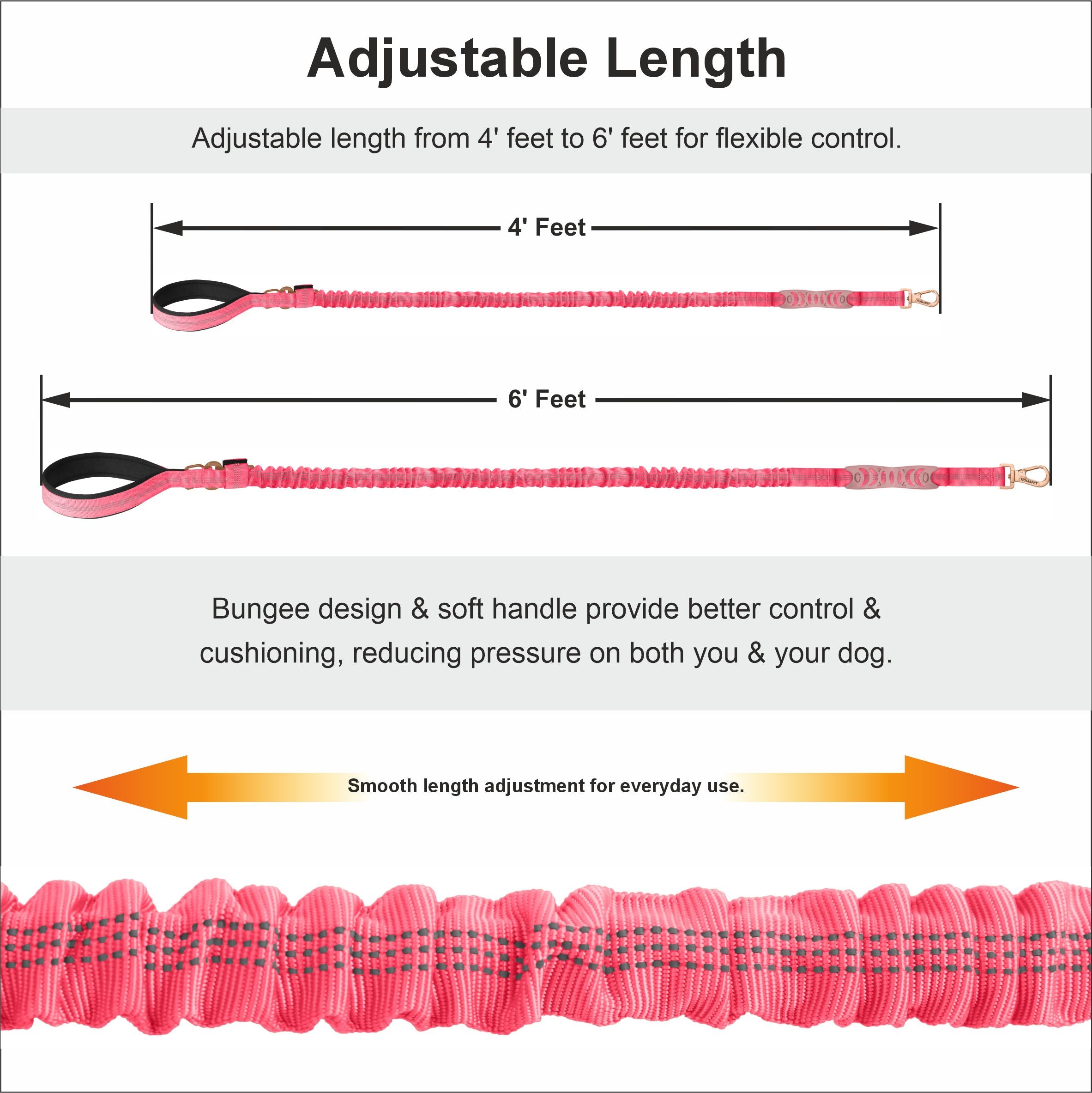 Pink Nylon Full Bungee Dog Leash
