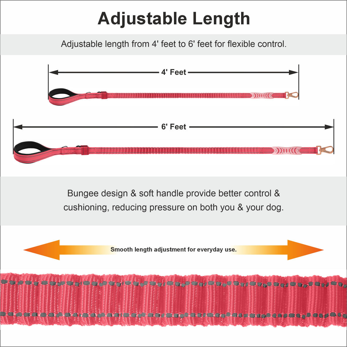 Pink Polyester Full Bungee Dog Leash