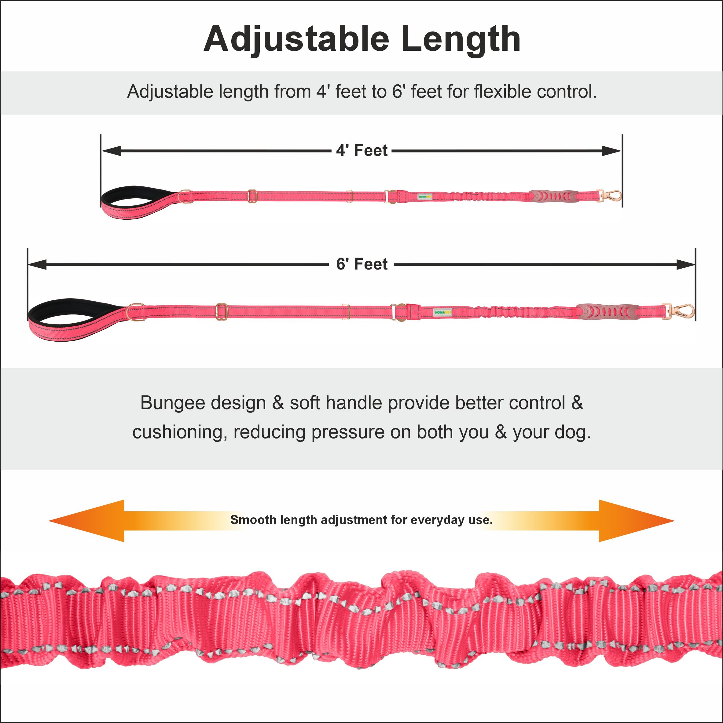 Pink Nylon Adjustable Bungee Dog Leash