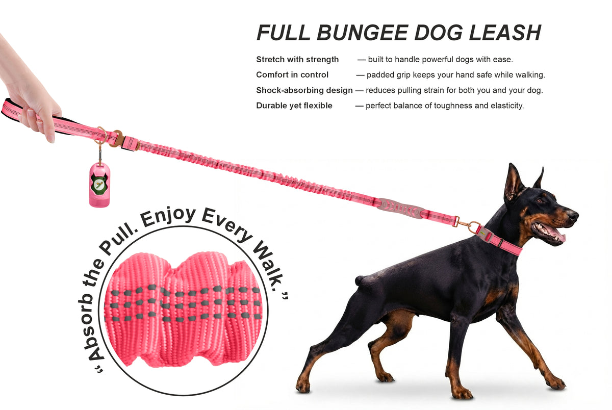 Pink Nylon Full Bungee Dog Leash