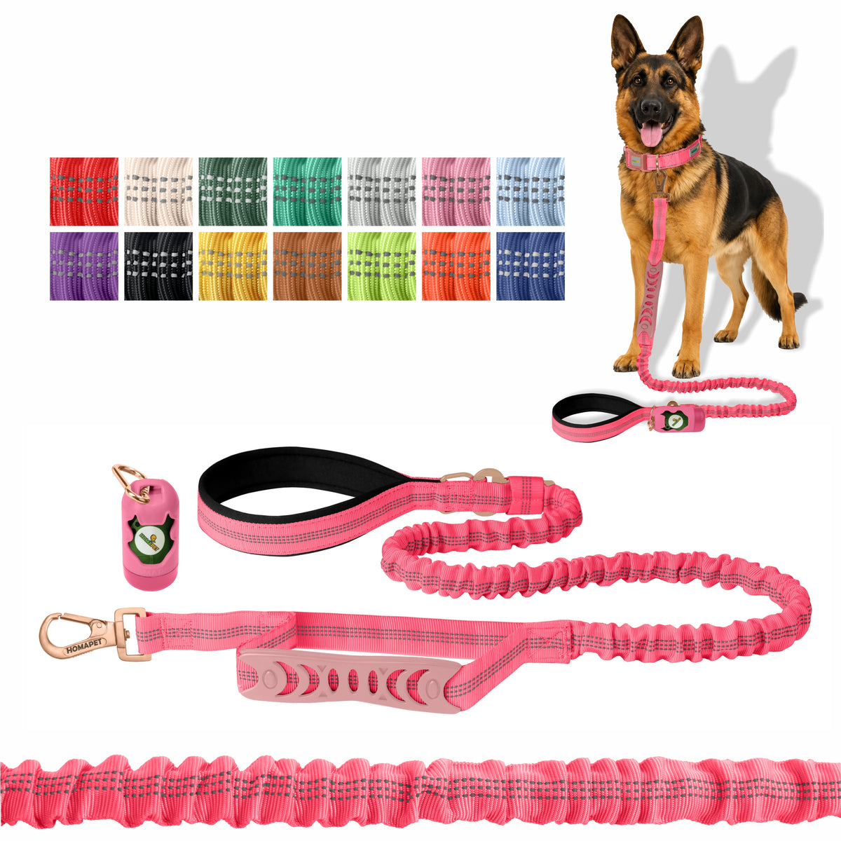 Pink Nylon Full Bungee Dog Leash