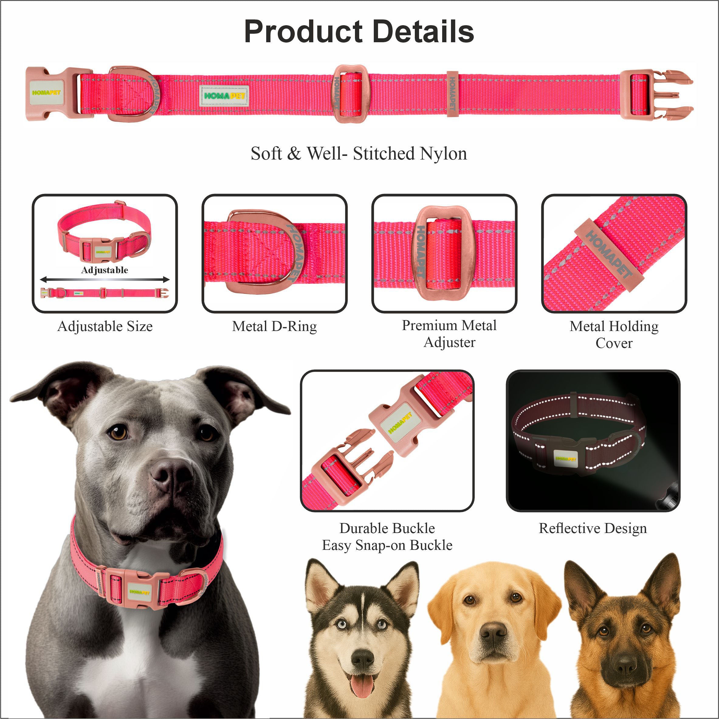 Pink Nylon Dog Collar