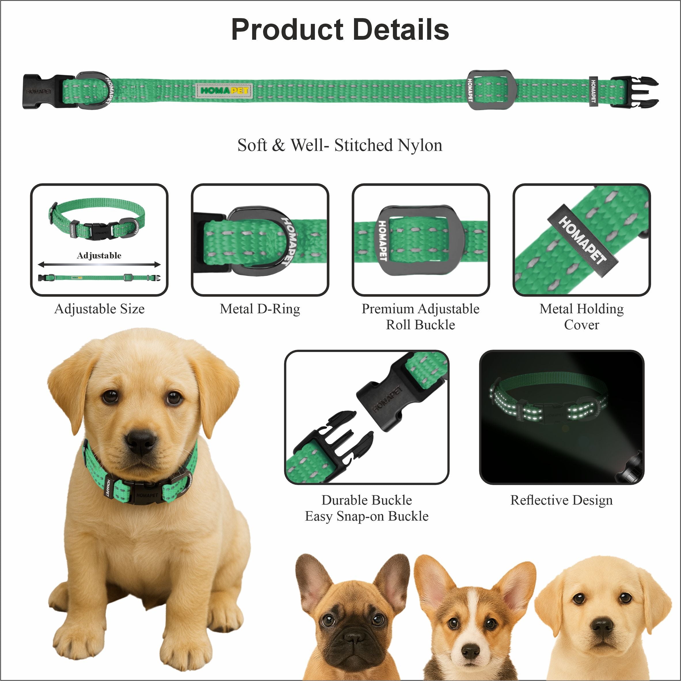 Poly Green Nylon Dog Collar XS