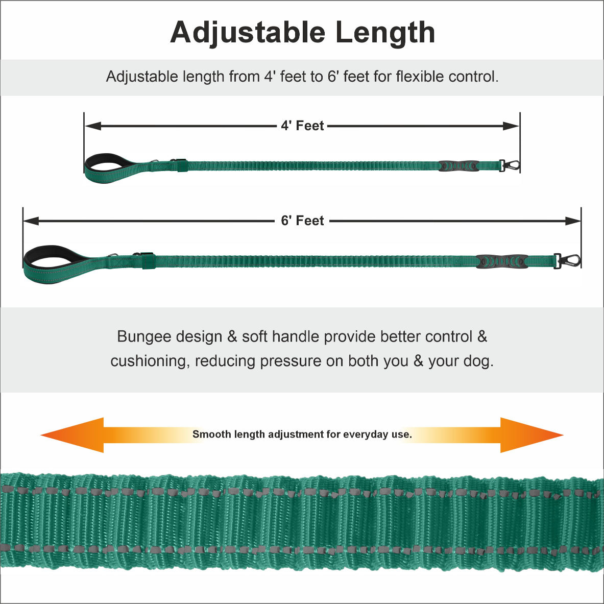 Poly Green Polyester Full Bungee Dog Leash