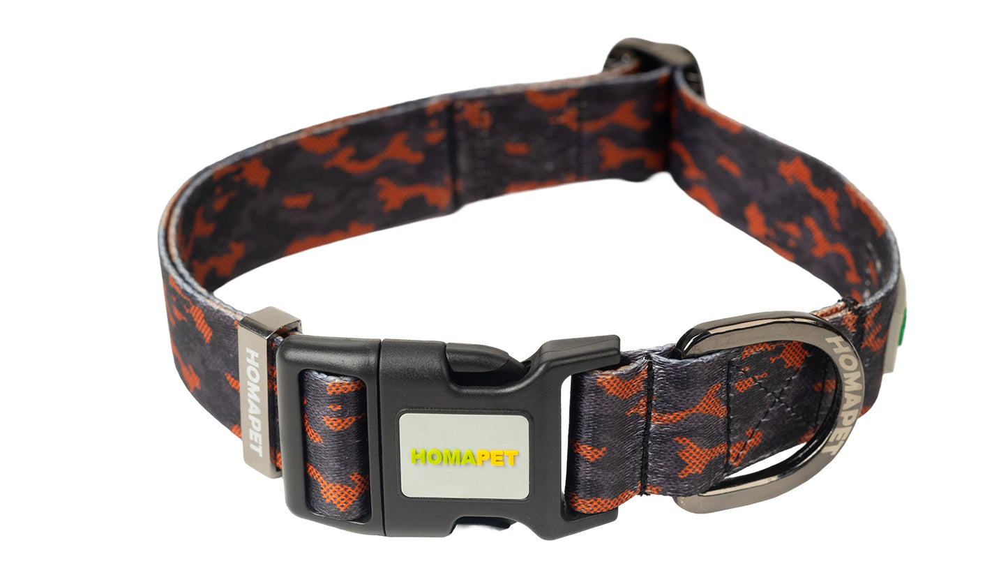 Orange Black Camo Printed Polyester Dog Collar