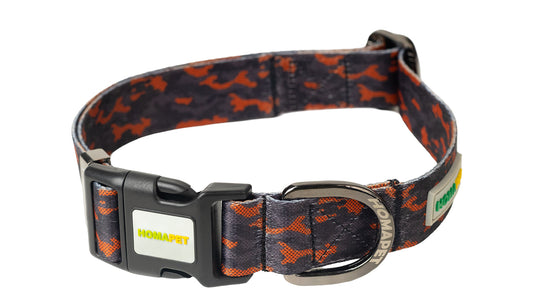 Orange Black Camo Printed Polyester Dog Collar