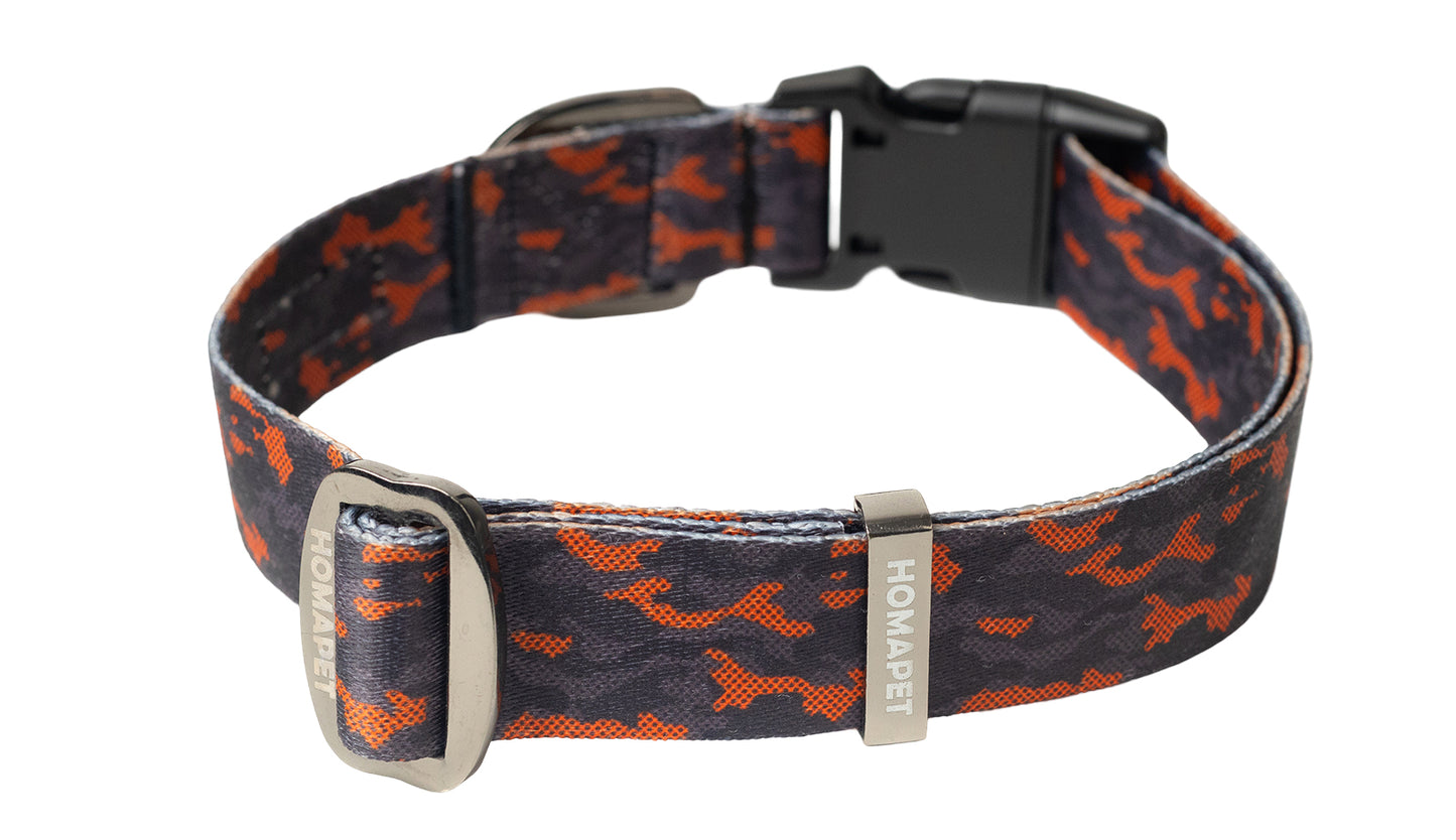 Orange Black Camo Printed Polyester Dog Collar