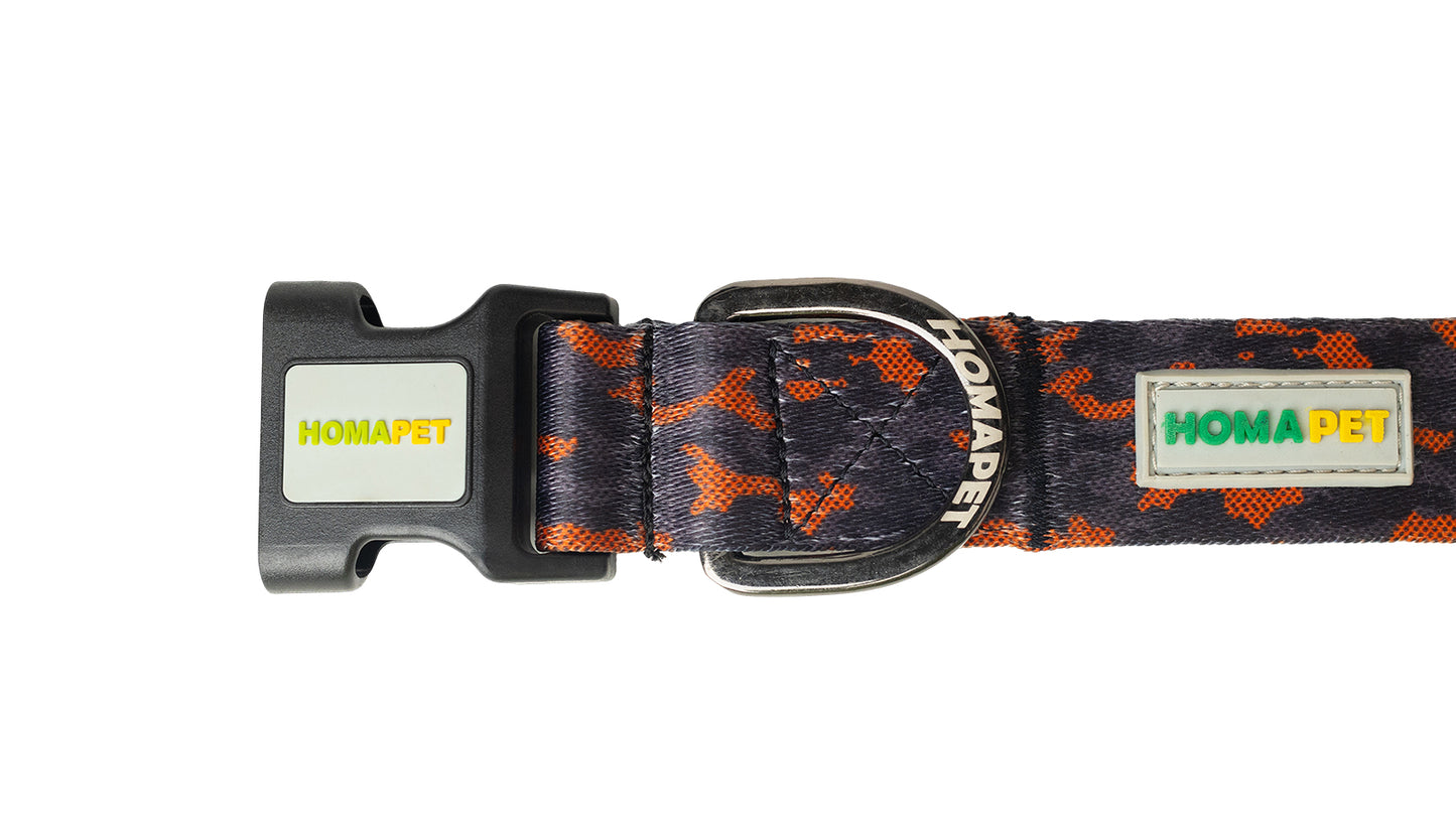 Orange Black Camo Printed Polyester Dog Collar