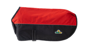 Red Black Alps Dog Coat with 100 GSM Padding - Flat