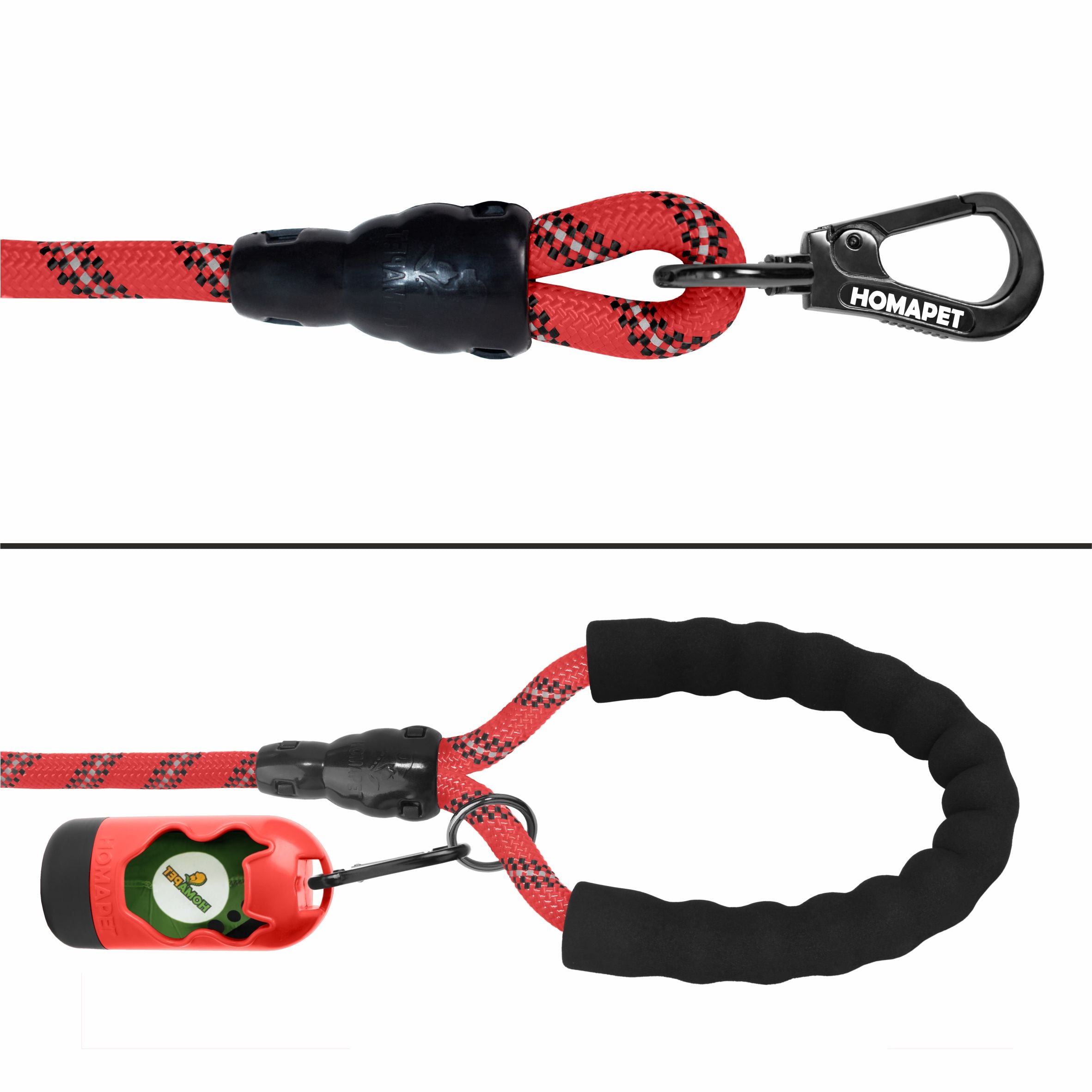 Red - Black Braided Polyester Reflective Dog Rope