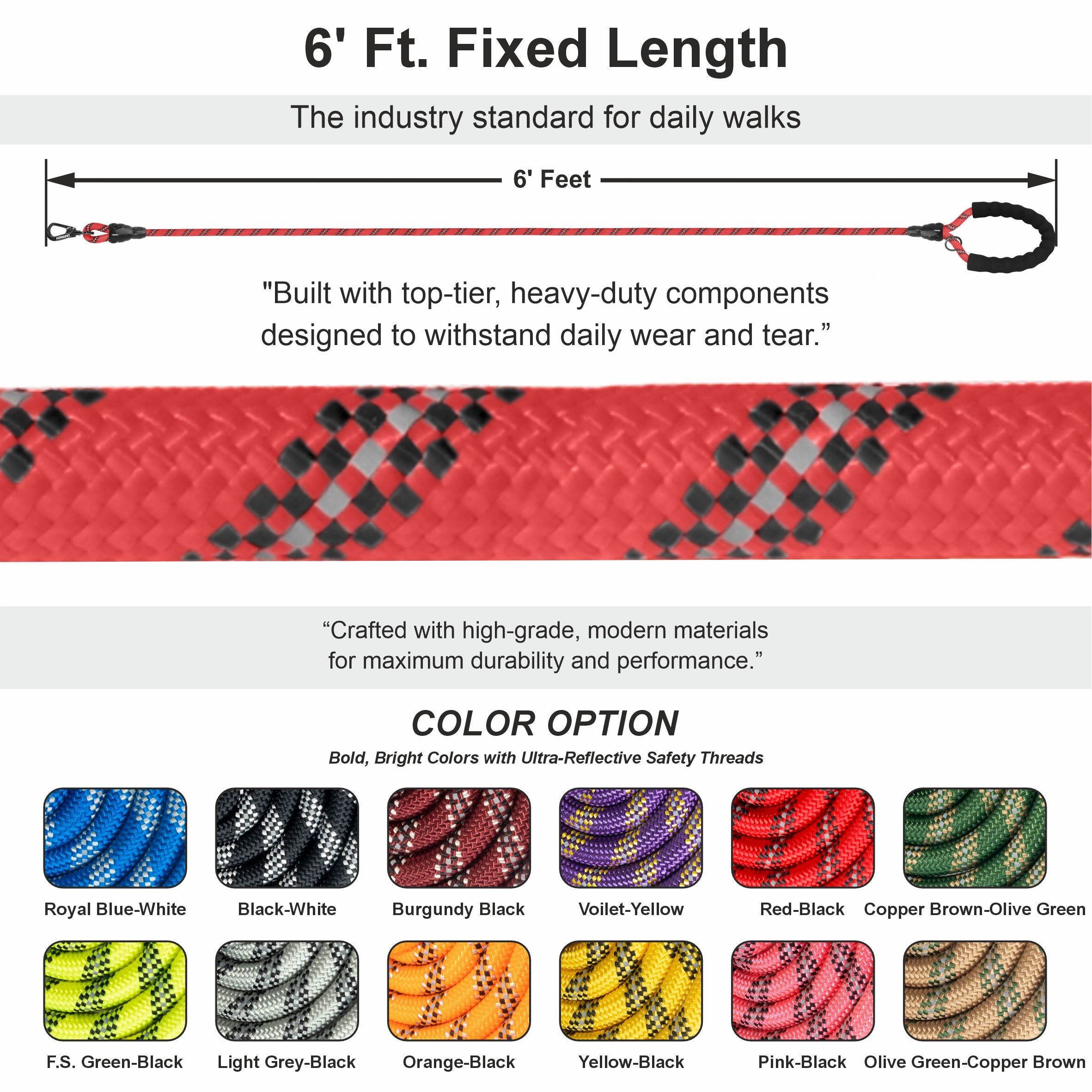 Red - Black Braided Polyester Reflective Dog Rope