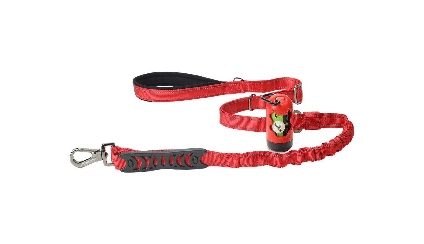 Red Nylon Adjustable Bungee Dog Leash