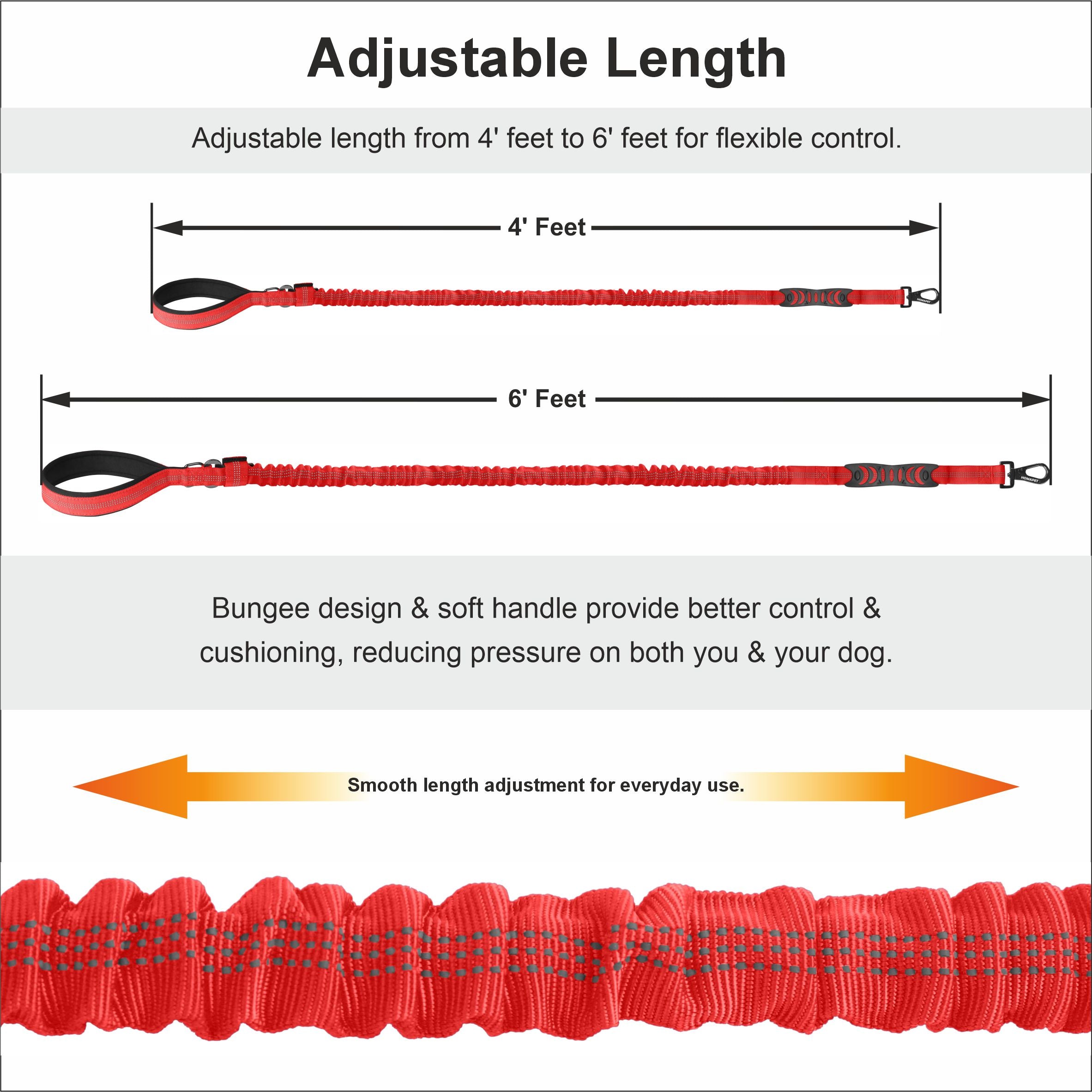 Red Nylon Full Bungee Dog Leash