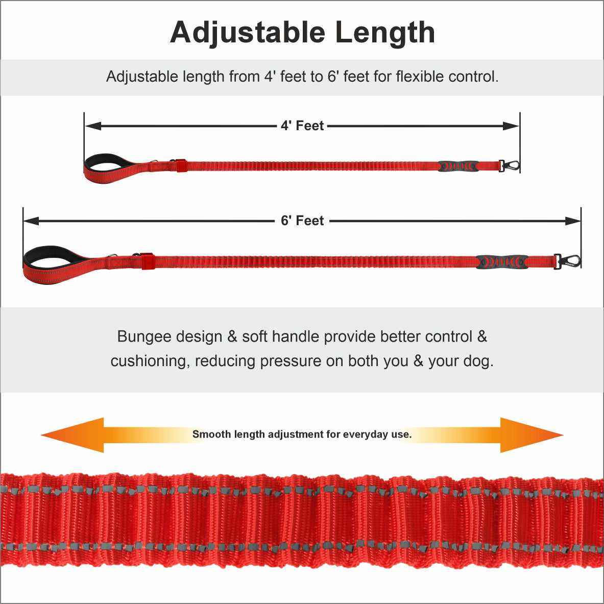 Red Polyester Full Bungee Dog Leash