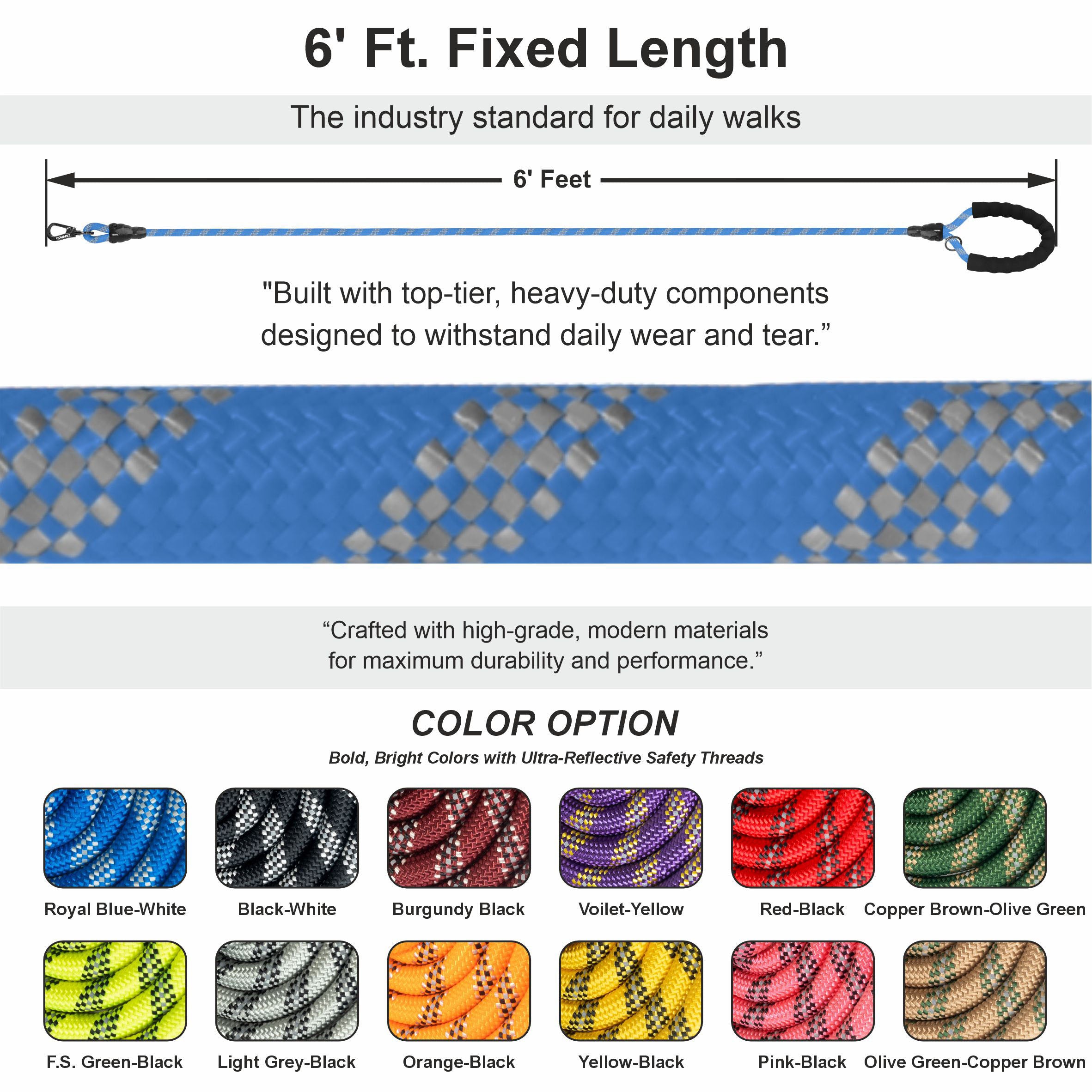 Royal Blue - Grey Braided Polyester Reflective Dog Rope