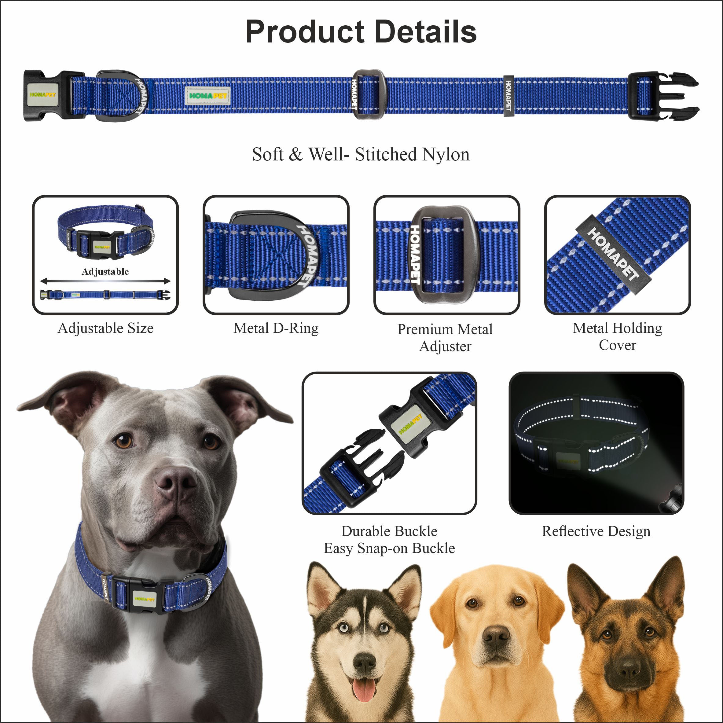 Sodalite Blue Nylon Dog Collar