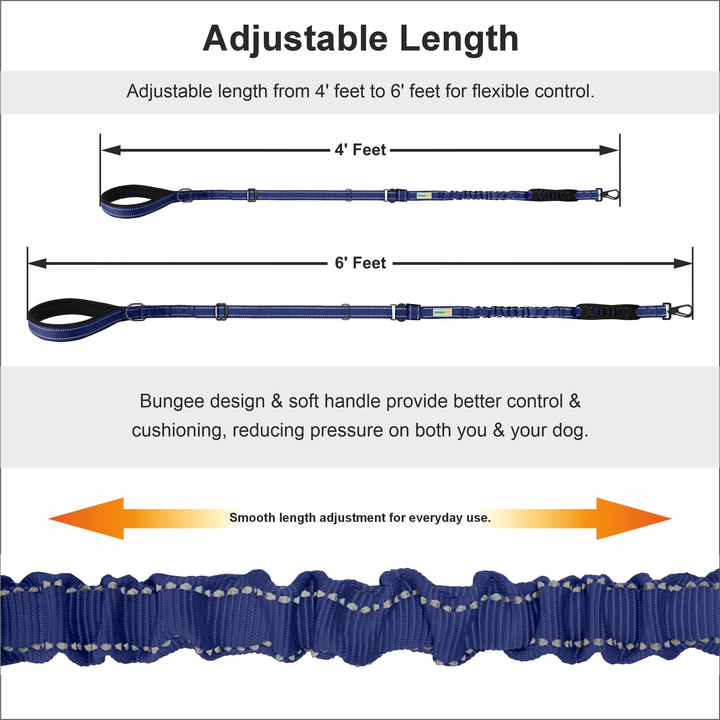 Sodalite Blue Nylon Adjustable Bungee Dog Leash