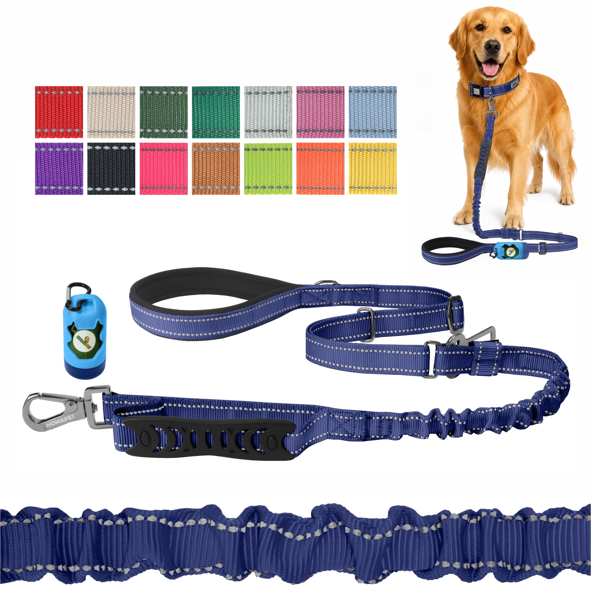 Sodalite Blue Nylon Adjustable Bungee Dog Leash