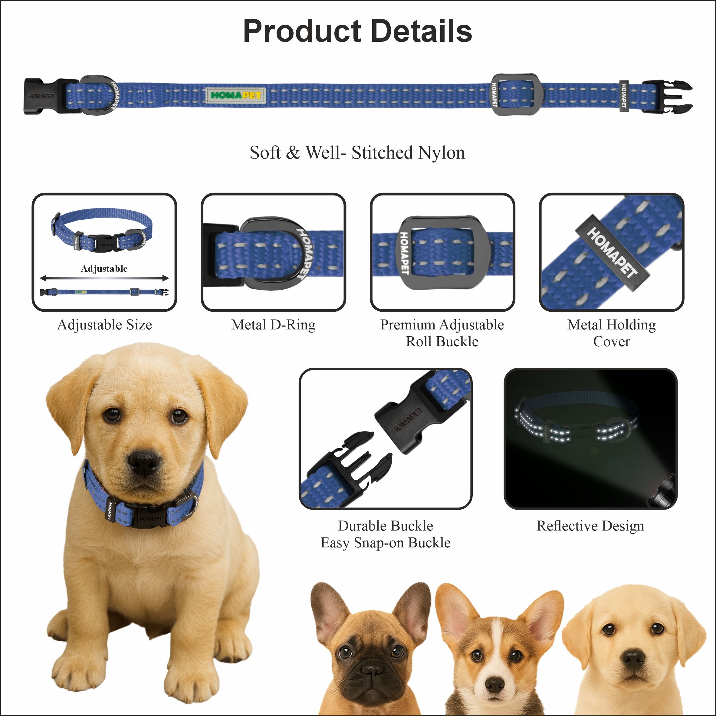 Sodalite Blue Nylon Dog Collar XS