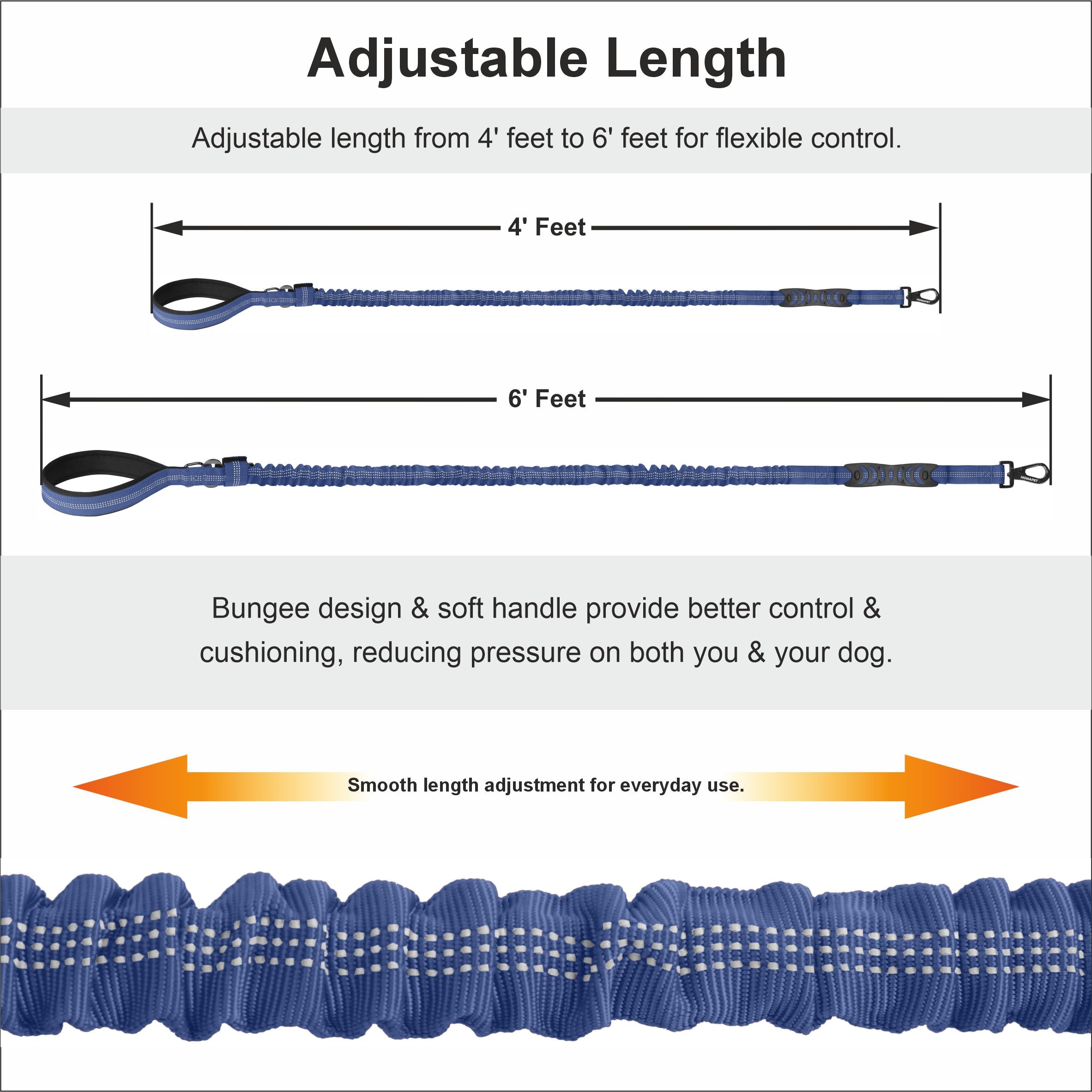 Sodalite Blue Nylon Full Bungee Dog Leash