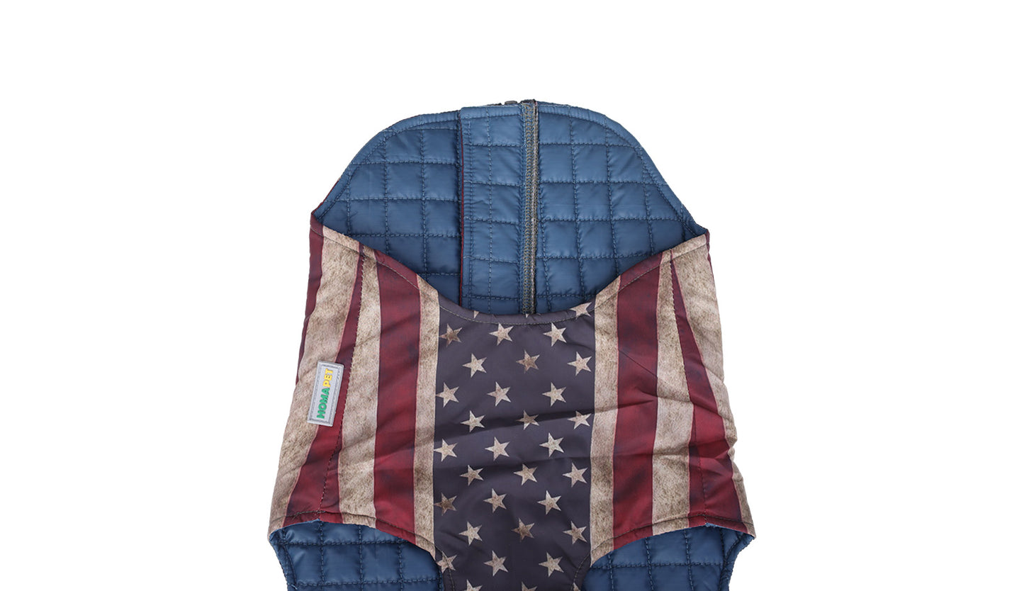 US Flag Dog Quilted Jacket - Printed