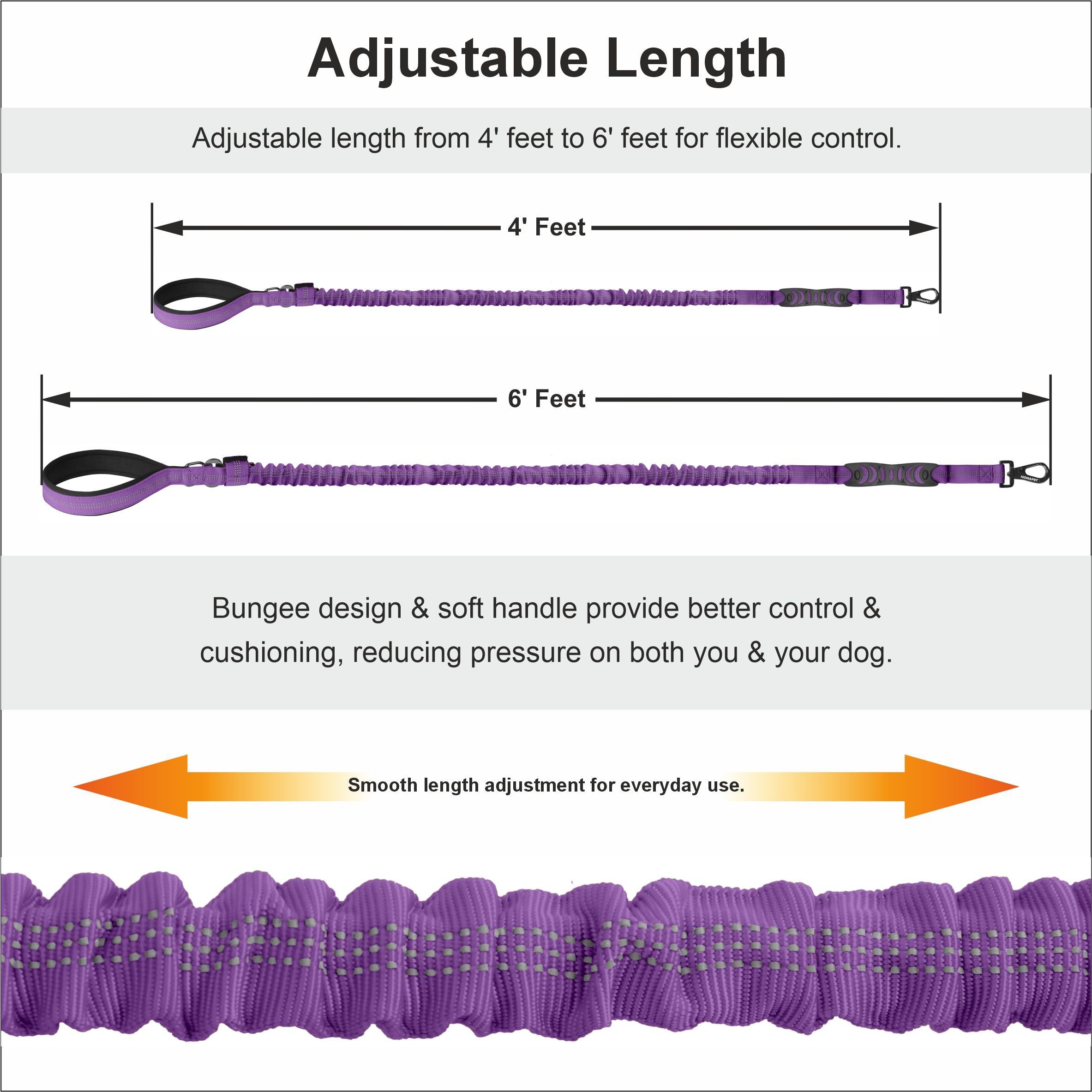 Violet Nylon Full Bungee Dog Leash