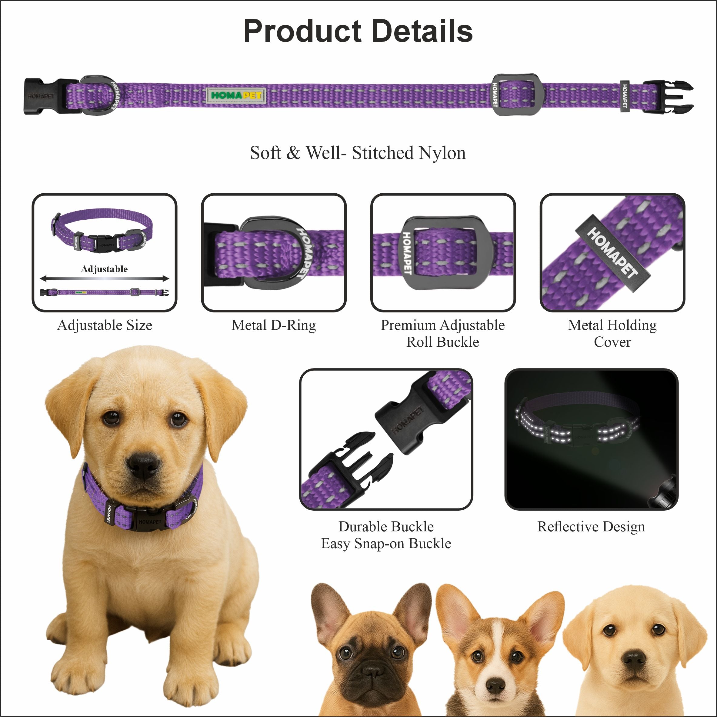 Violet Nylon Dog Collar XS